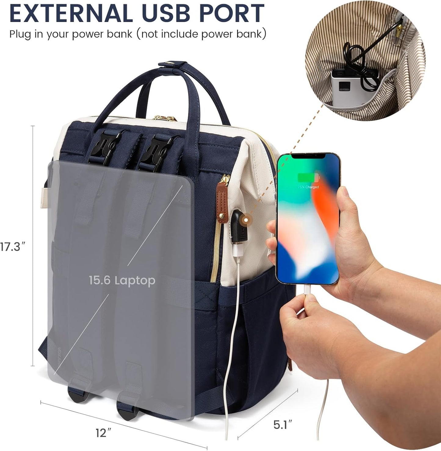 LOVEVOOK Diaper Bag Backpack, Baby Bag with Changing Station, Large Diaper Backpack for Mom Dads, Waterproof Leather Mommy Bag for Boy and Girl, Travel Essential Baby Shower, Navy Blue-Beige