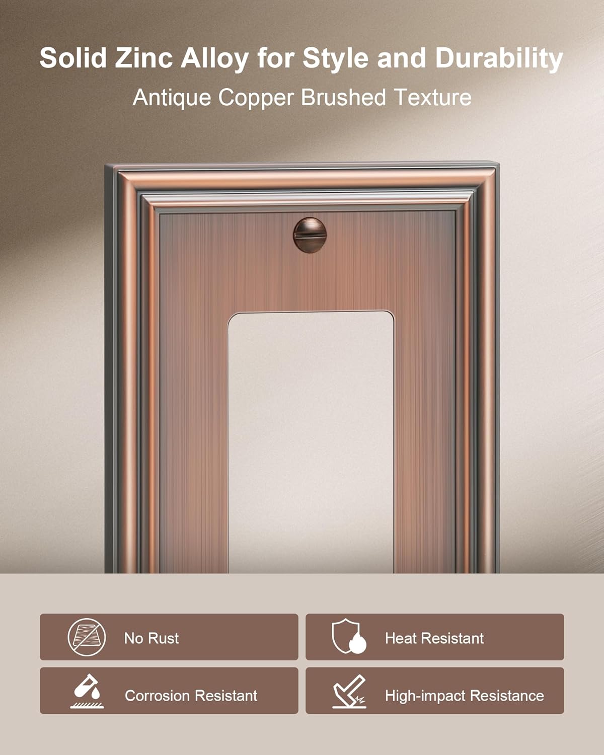 4-Pack Decorator Outlet Cover Plate, Antique Copper Decorative Switch Plates and Outlet Covers, Durable Zinc Alloy Wall Plates for Electrical Outlets, Receptacle, GFCI Outlet, Dimmer Switch