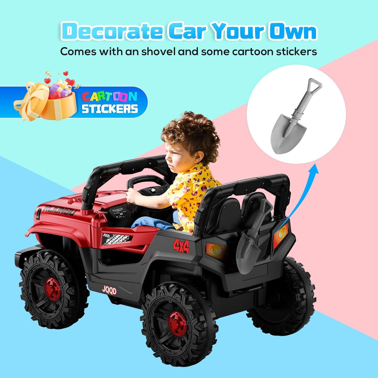 SEALIGHT 12V Kids Ride On Car Truck w/Parent Remote Control, 4 * 380W Motors, 3 Speeds, Emergency Braking, LED Lights, Music & Horn, Kids Electric Vehicles Toddler Electric Car for Girl Boy Gift