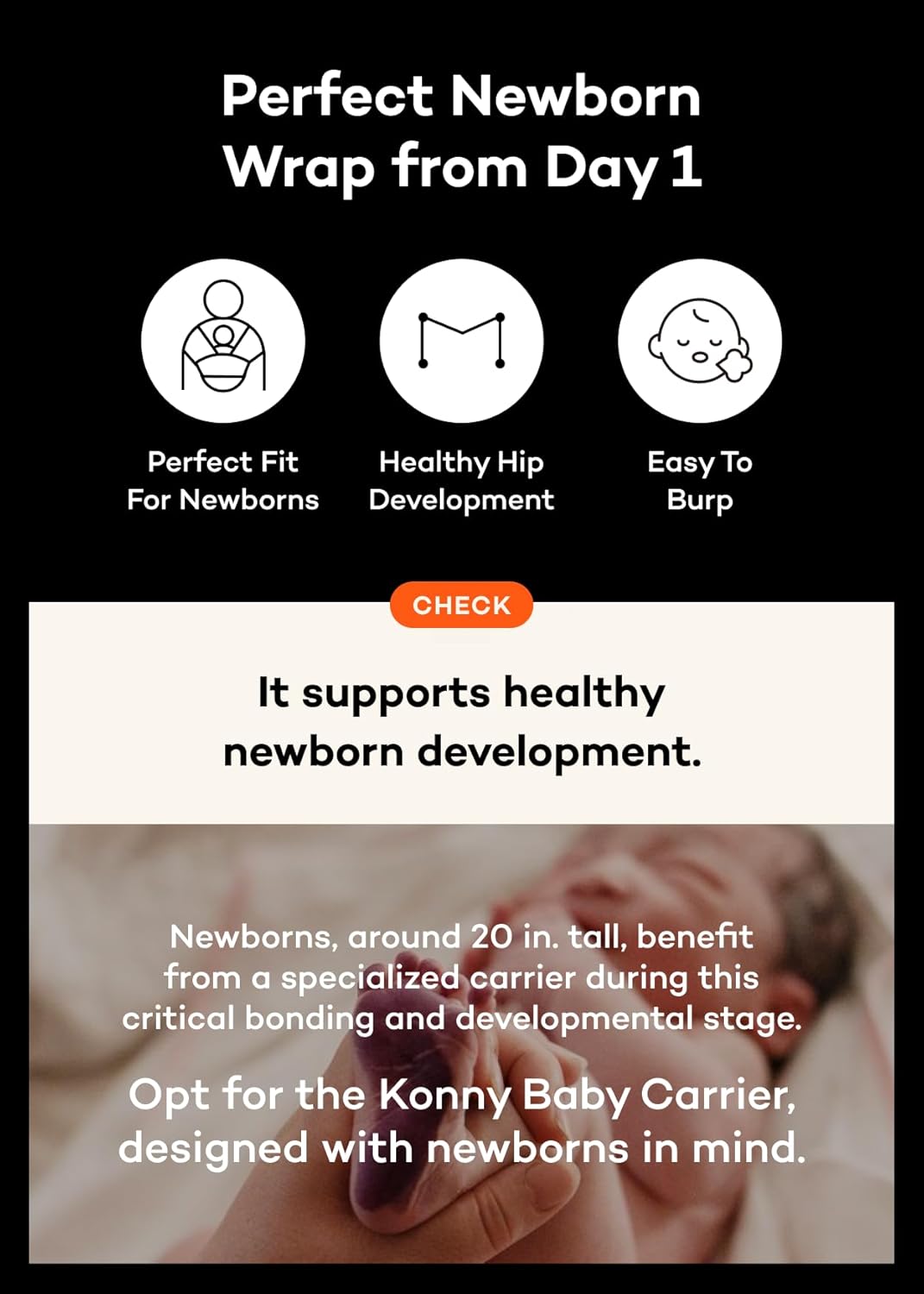 Konny Baby Carrier Flex AirMesh with Head Support- Adjustable, Easy to Wear Baby Wrap Sling, Perfect for Newborn Babies Essentials up to 44 lbs (M-4XL) -Wood Rose