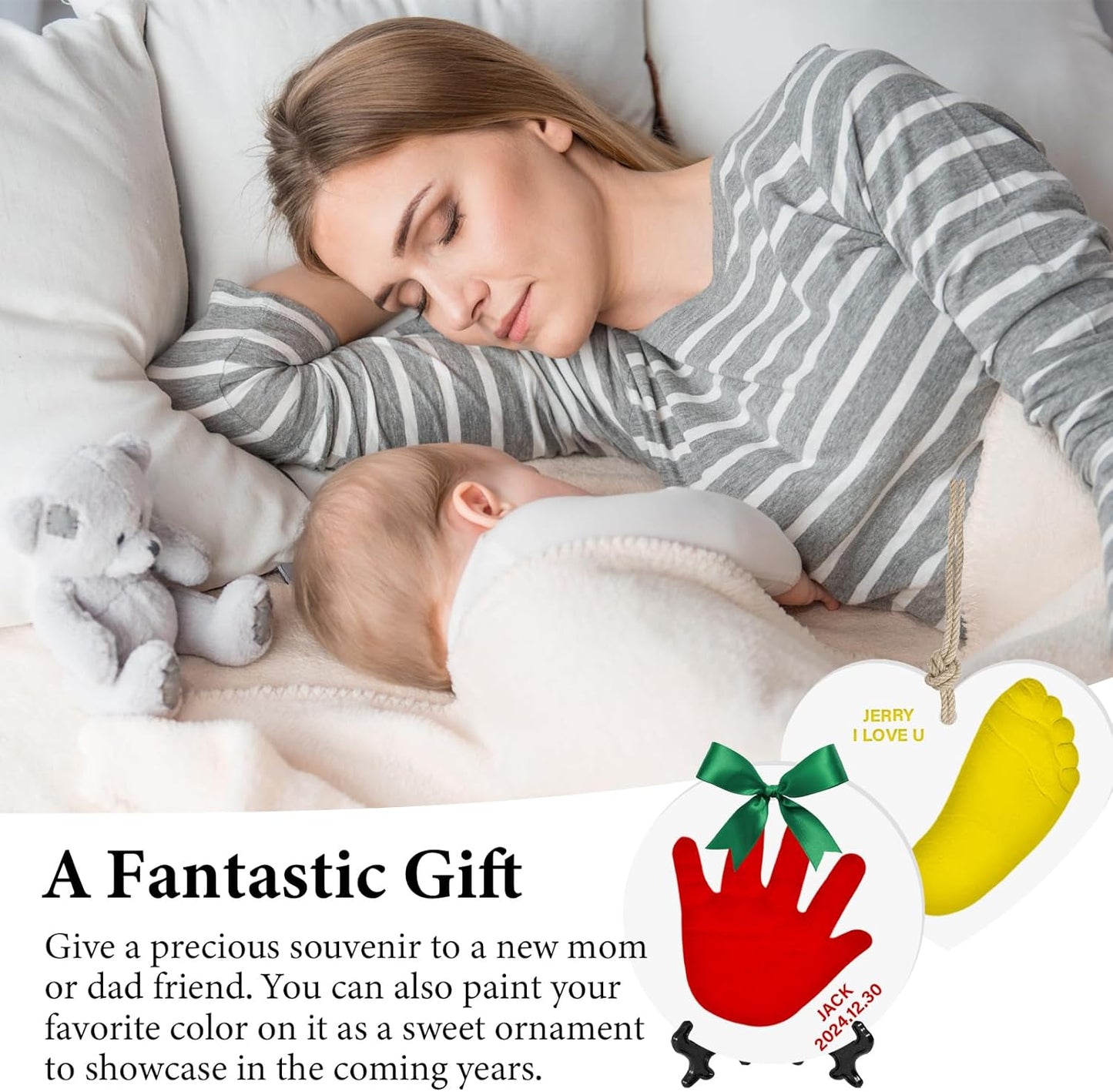 Baby Handprint Footprint Keepsake Ornament Kit, Personalized Baby Foot Printing Kit for Newborn Clay Impression Handmade DIY Imagination to Create