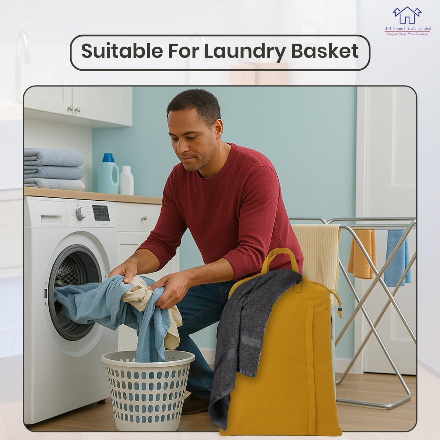 LFH Home Cotton Canvas Large Laundry Bag with Handle, Heavy Duty Drawstring Closure Washable Laundry Bags, School Travel, Home, Hotel, College Dorm, Organizer Sack, Toys Clothes 24x36-Yellow