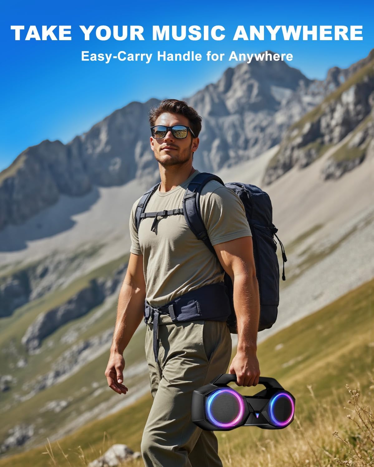 Bluetooth Speaker 80W(Peak)Loud with Bass, 20H Playtime, IPX7 Waterproof, RGB Lights, TWS, Large Portable Wireless Speakers for Outdoor, Home, Party, Pool, Beach, Tailgating, Gym, Work, Gifts (Black)