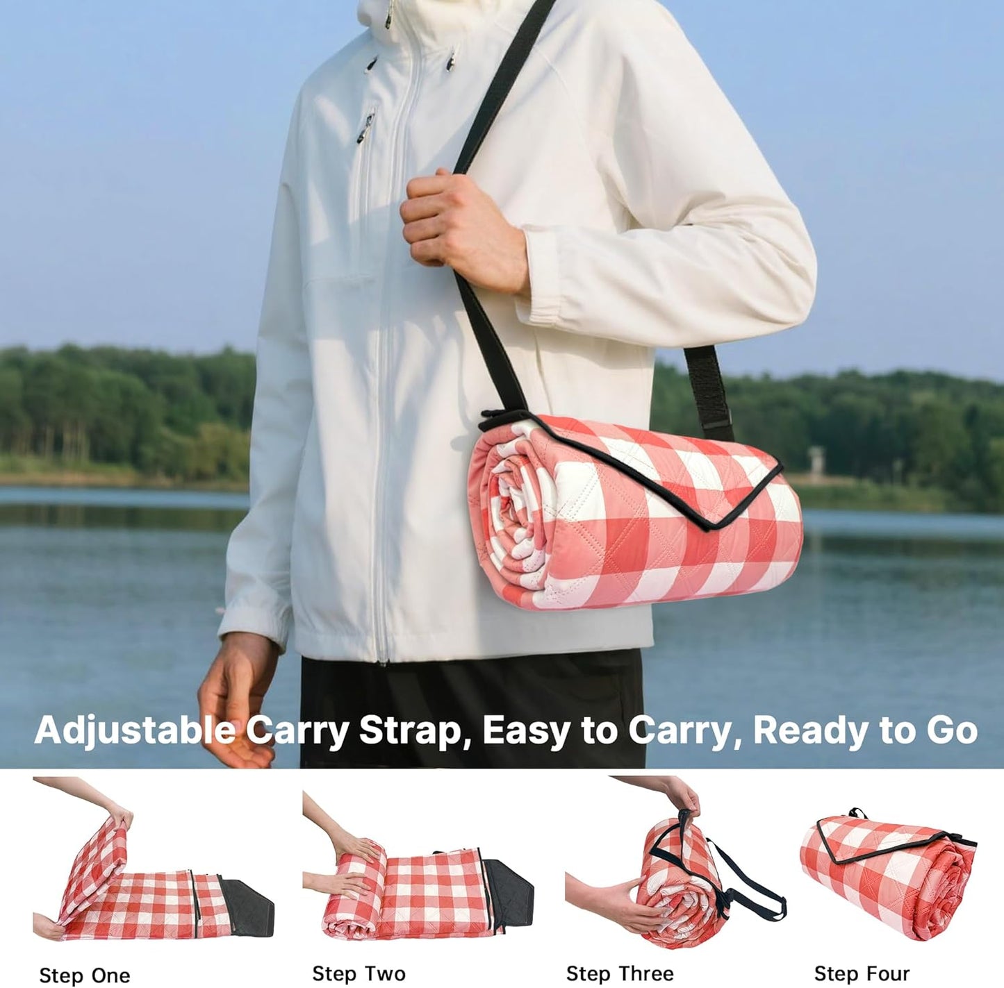 TigeJoy Extra Large Picnic Blanket Waterproof Foldable 60''x80'', Outdoor Picnic Mat Beach Blanket Sandproof for Park, Grass, Travel, Hiking, Camping Essentials, Gingham Picnic Blanket