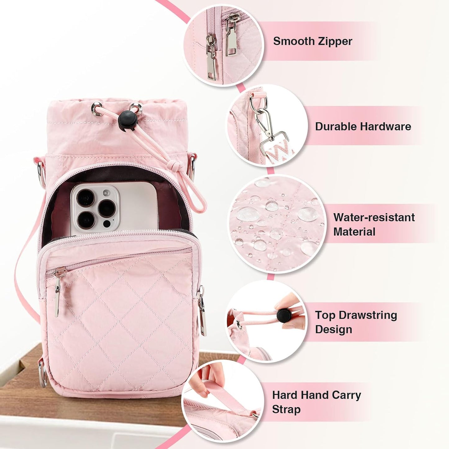 Water Bottle Carrier Bag with Strap, Water Bottle Holder Crossbody Bags for Women Men for Walking, Hiking,Cycling