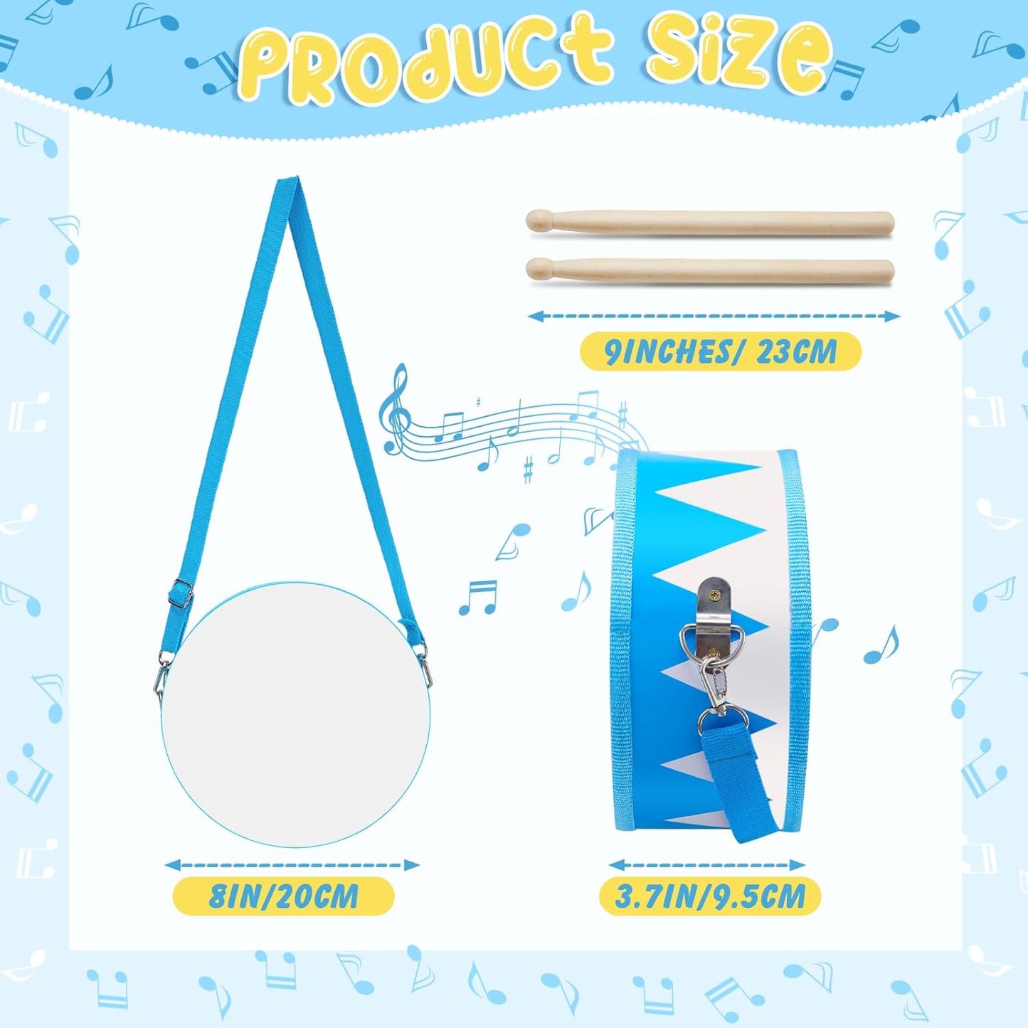 Boao 4 Pcs Kids Drum Set, 8 Inch Toddler Drum Wooden Toy with Adjustable Strap and 4 Drumsticks, Educational Sensory Musical Instrument for Toddlers Kid Baby Boys Girls Gift (Flag)