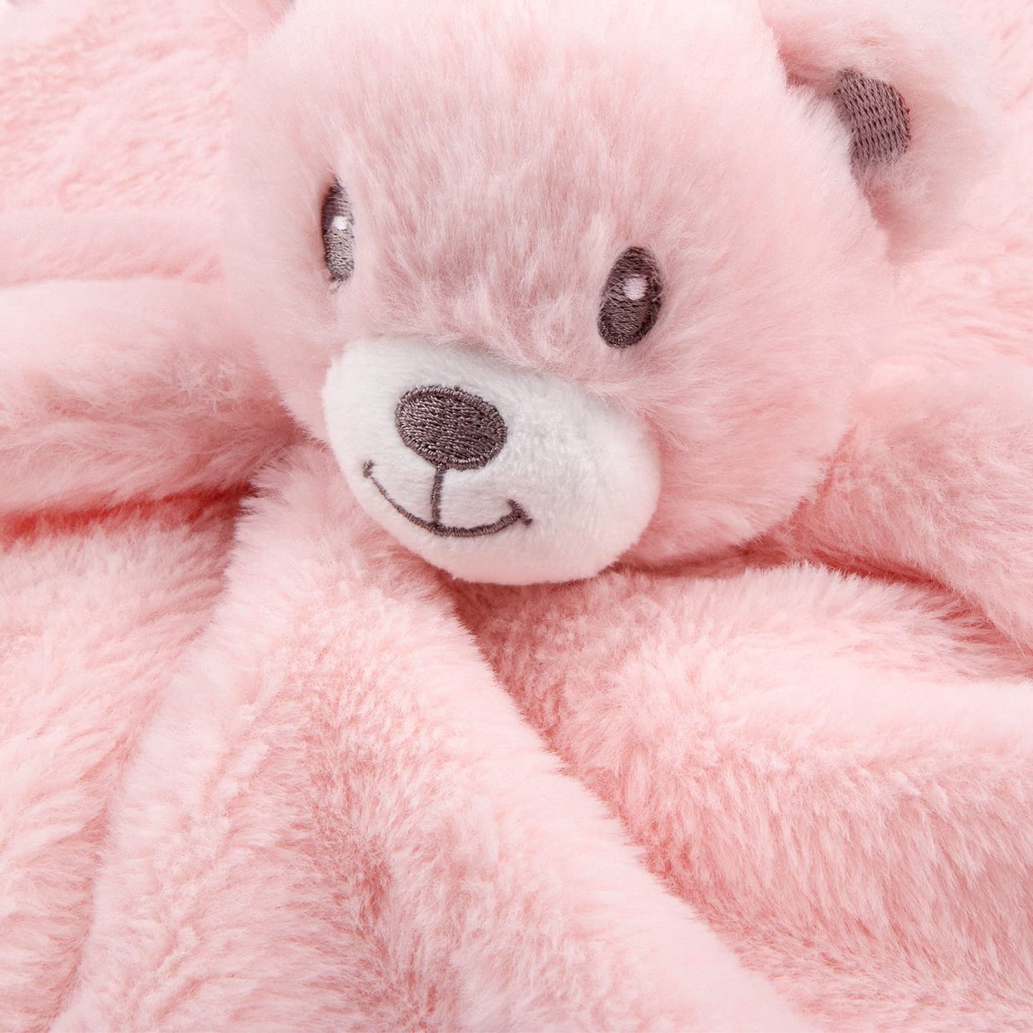 Baby Bear Security Blanket Soft Minky Baby Lovey Animal Plush Blanket Unisex Lovie Gift for Toddler, Boys and Girls, 13.5 Inch Pink
