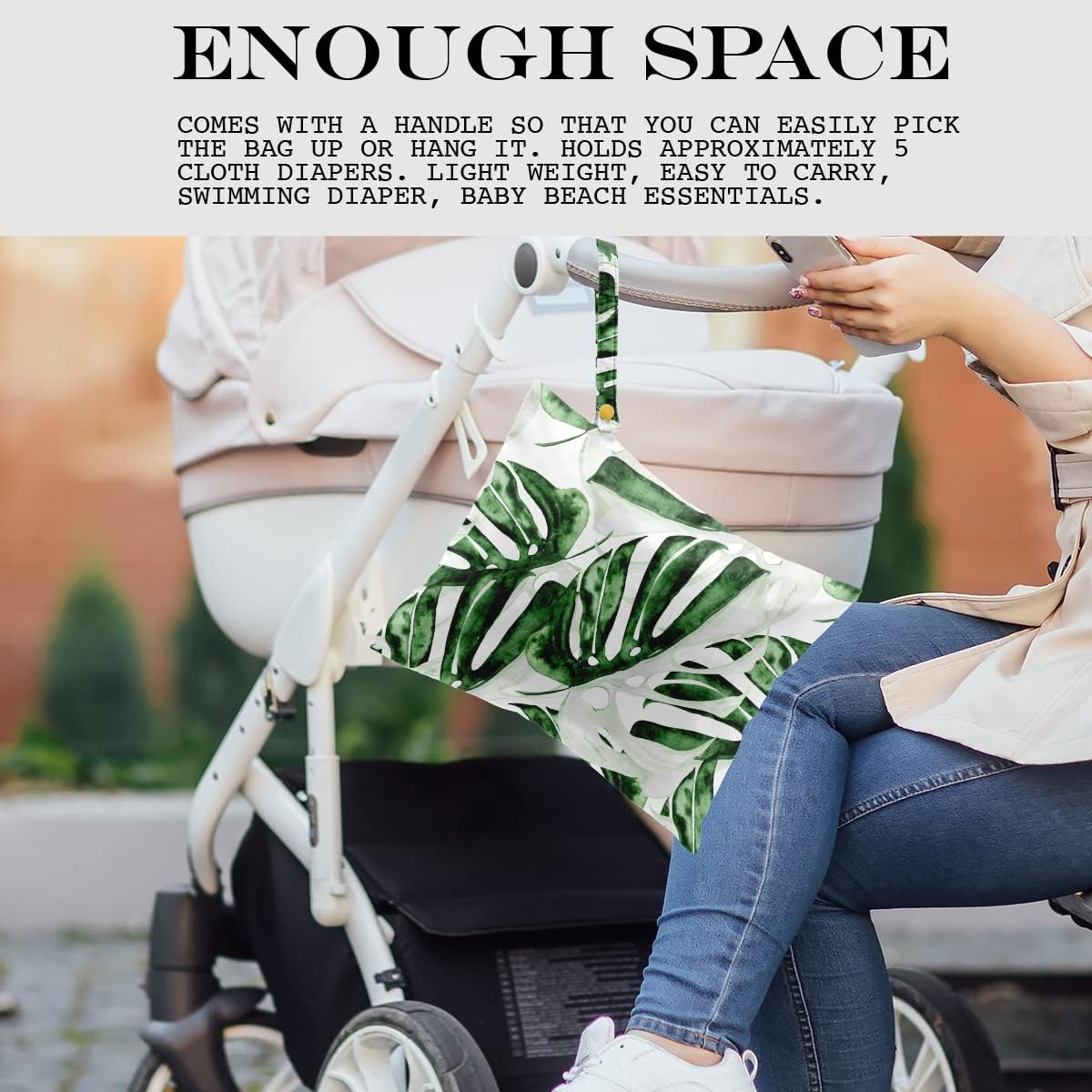 Wet Bag, Wet Dry Bag, Wet Bag for Swimsuit, Travel, Beach, Pool, Diapers, Dirty Yoga Gym Clothes, Makeup Bag, Waterproof Tropical Palm Leaves Decor Jungle Palm Leaf Favors