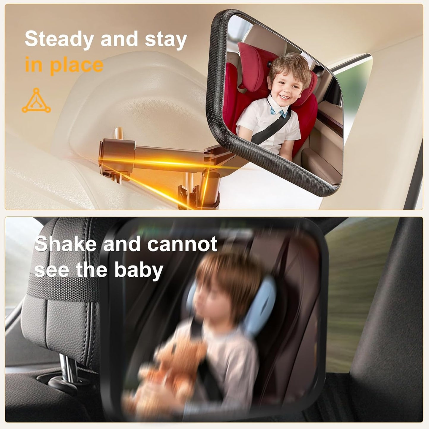 Baby Car Mirror for Rear Facing Seat - Clear View, Upgraded Hook Clip Design, 360 Rotation, Wide Crystal View, Shatterproof Crash Tested and Certified