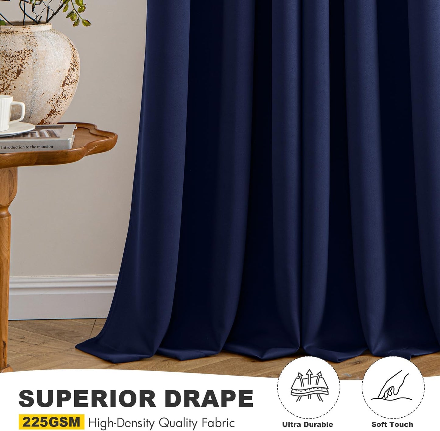 MIULEE Navy Blue Blackout Curtains - Bedroom Window Treatment Curtains Thermal Insulated Room Darkening Drapes for Living Room Kitchen Grommet Top Light Blocking Drapery, 40 x 48 Inches Long, 2 Panels