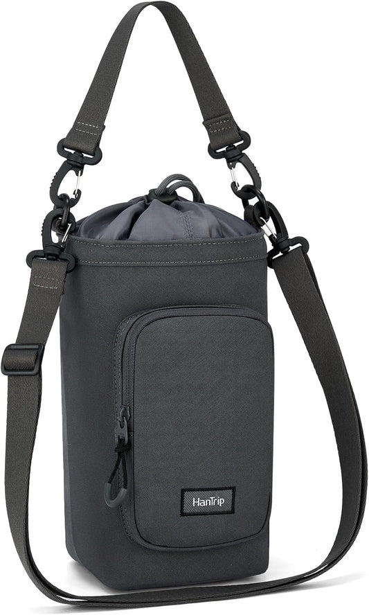 Insulated Water Bottle Carrier Bag with Strap Phone Pocket for 25/32/40/64 oz Tumbler Cup, Water Bottle Holder