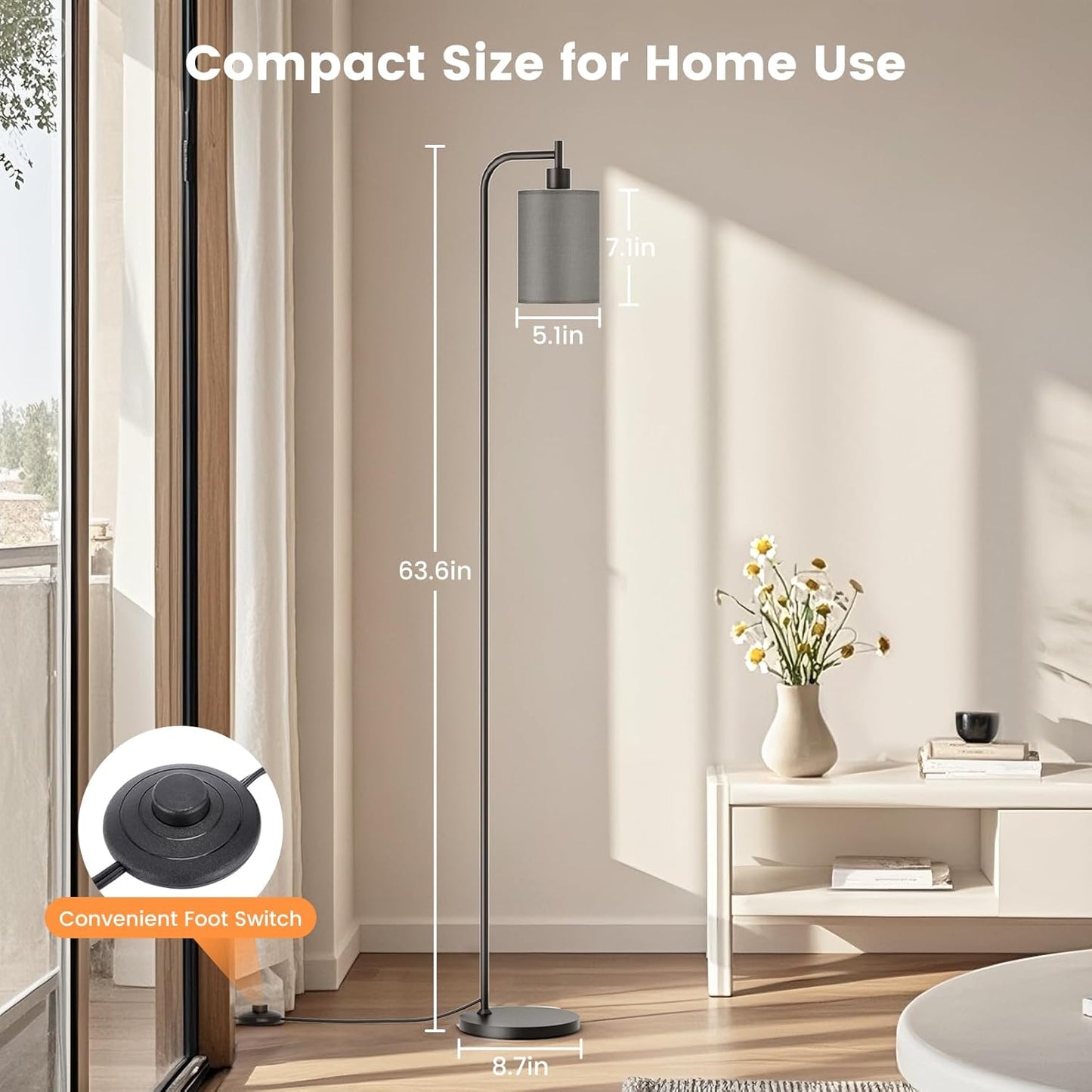 Floor Lamp with Linen Shade, Dimmable Tall Standing Lamp with Remote Control & 3 Color Temperatures, Modern Floor Lamps for Living Room Bedroom Office Corner, 9W LED Bulb Included