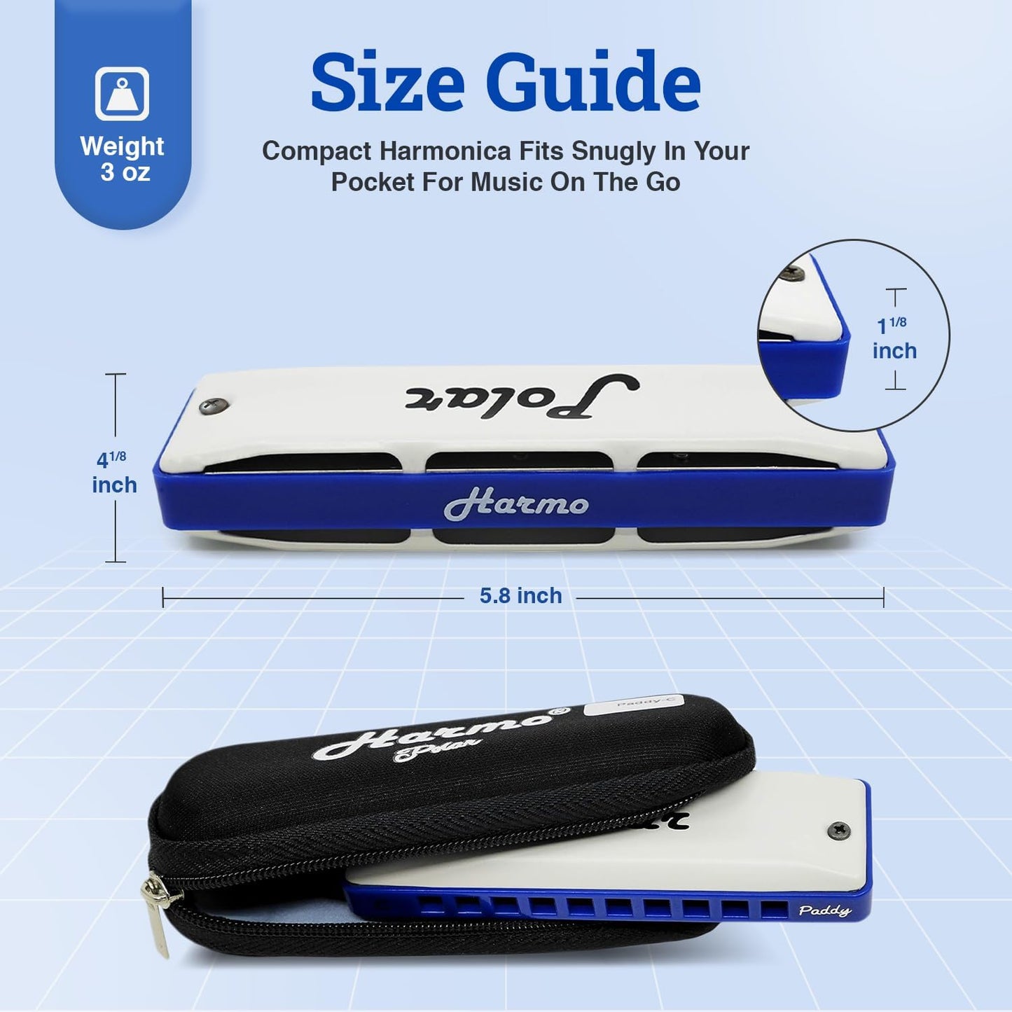 Harmo Polar Diatonic Harmonica Key of D, Paddy Richter Tuning - Specialized for Irish, Bluegrass, Celtic, and Folk Music, Mouth Organ With Case, Harmonica for Kids, Adults, Beginners & Professionals