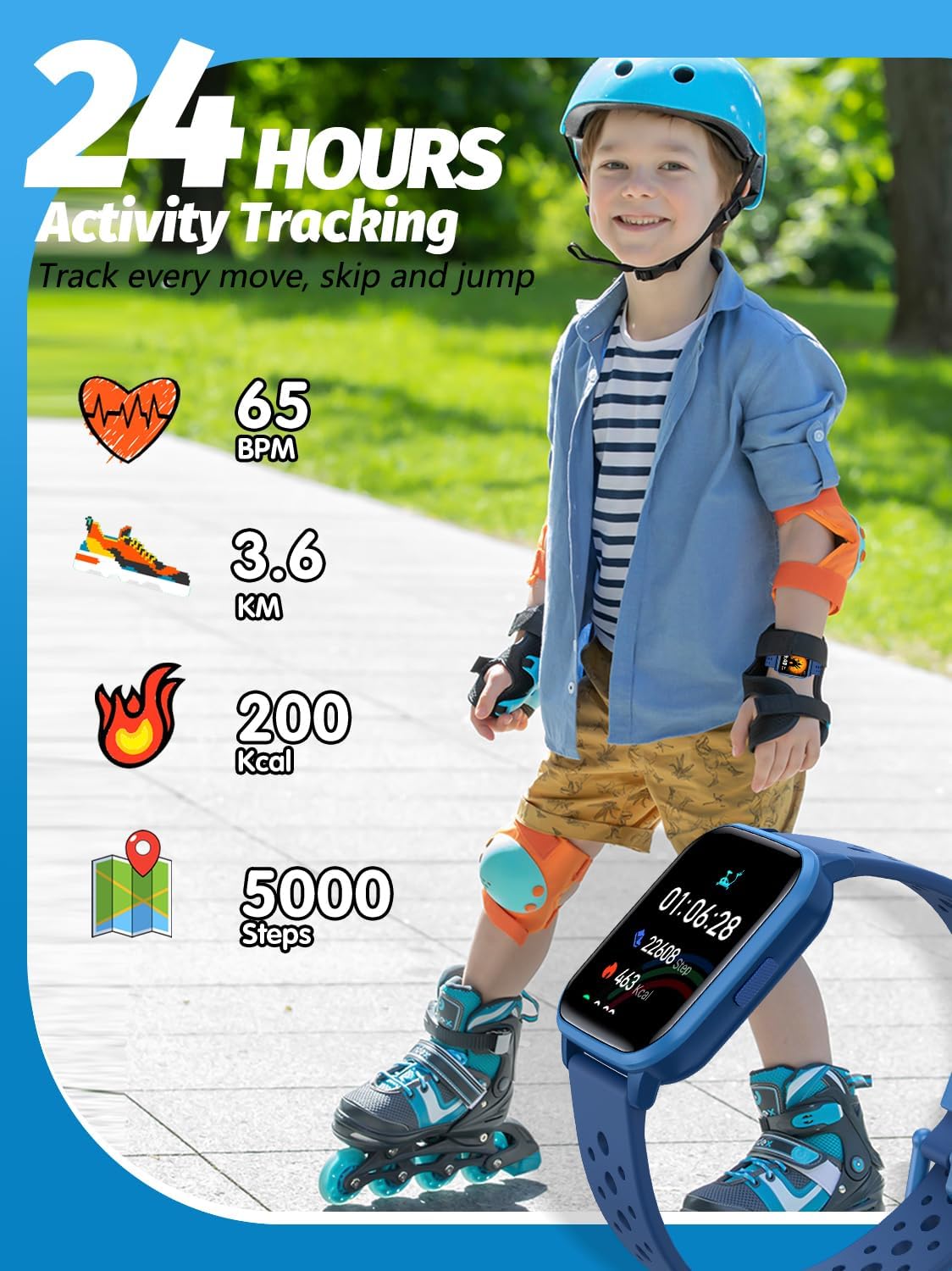 Kids Smart Watch, Smart Watch for Kids 4-16 Years Old with Sleep Mode, 19 Sports Mode, Pedometer, Birthday Gift for Boys Girls, Blue