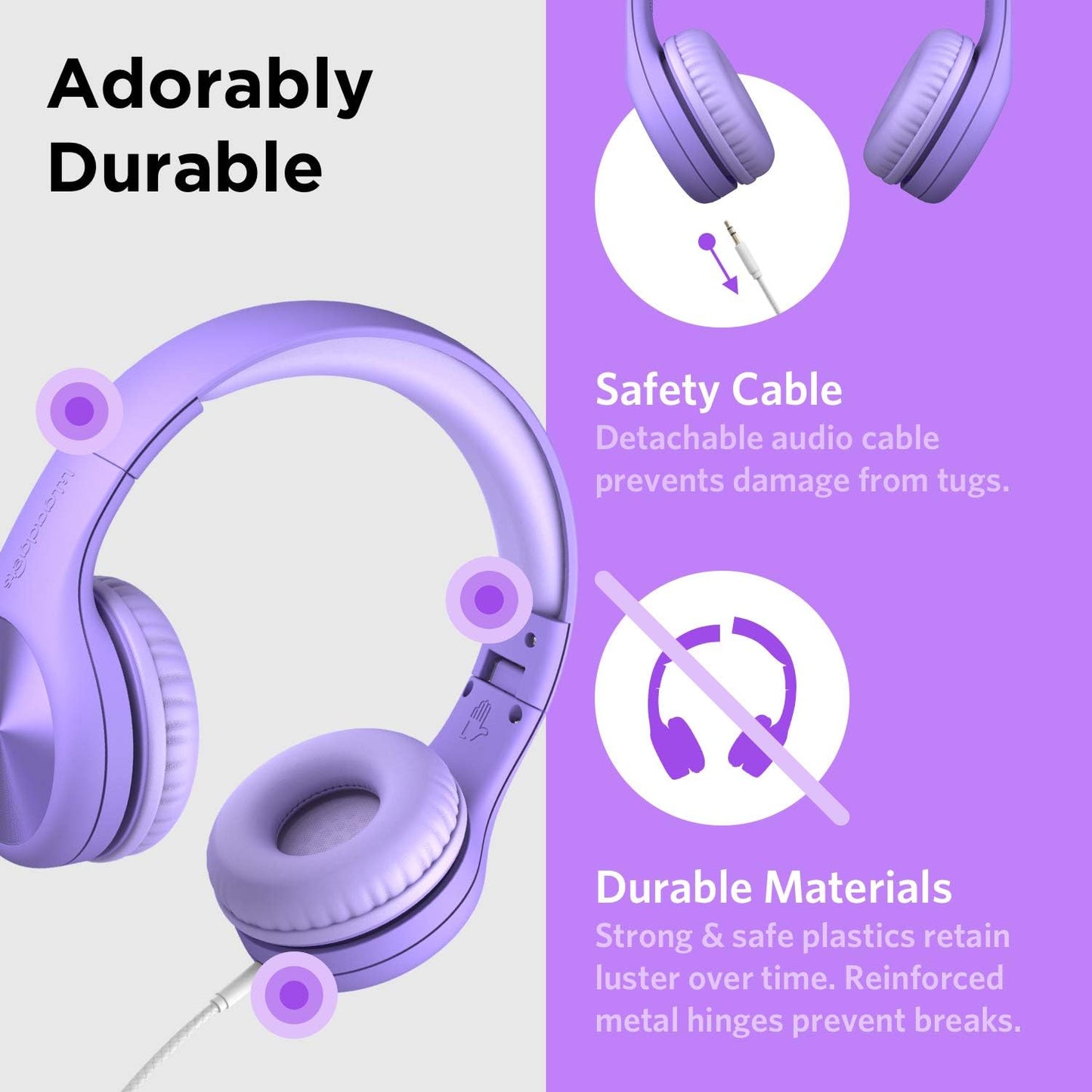 LilGadgets Connect+ Pro Wired Kids Headphones for School w/Microphone, Volume Limiting, Noise Reducing Over-Ear Headset w/Cord, SharePort Technology & SoftTouch Padding, Purple Headphones for Kids