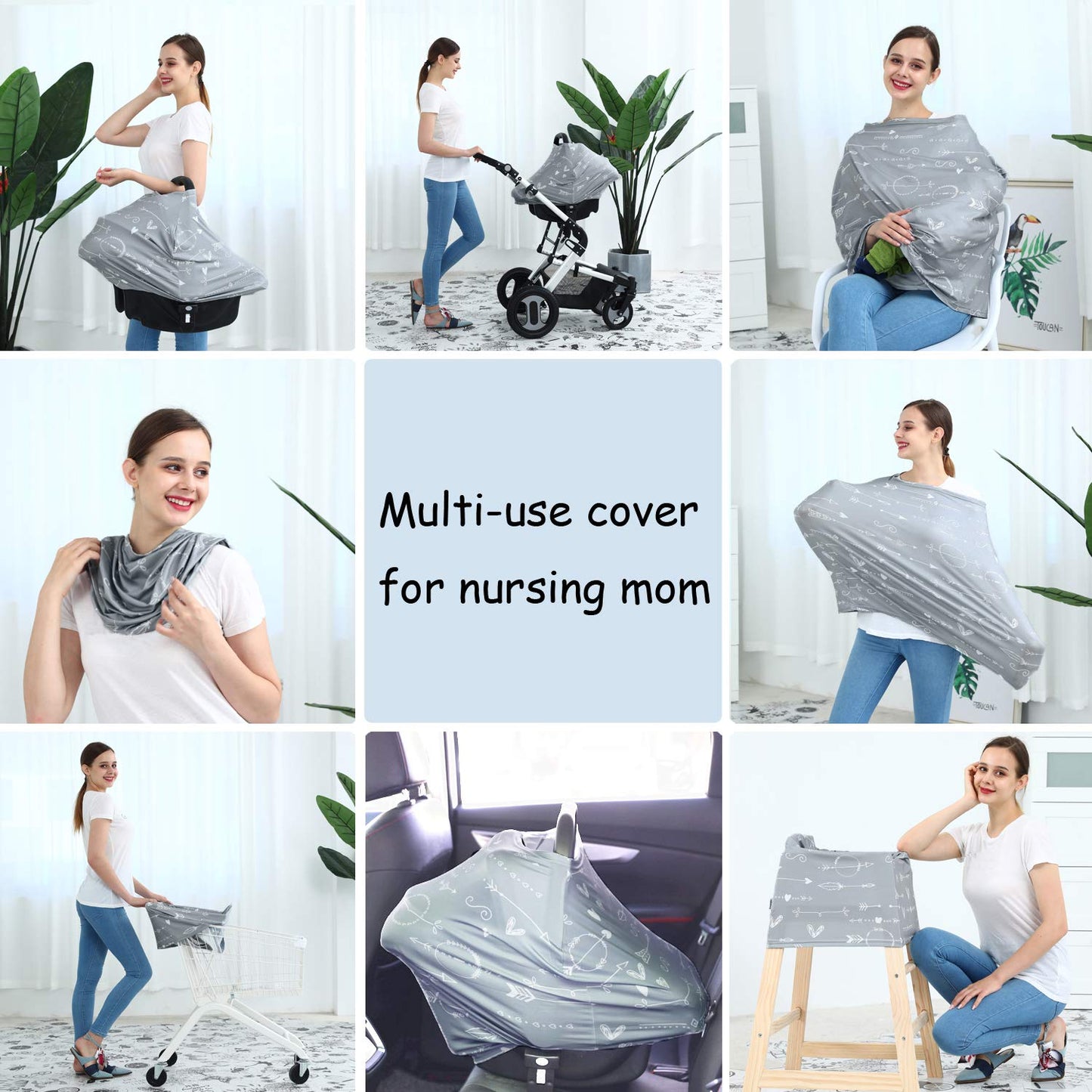 Baby Car Seat Covers – Carseat Canopy Cover, Multipurpose Breastfeeding Cover, Breathable Stroller Covers (Arrows)