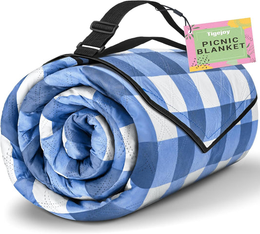 TigeJoy Extra Large Picnic Blanket Waterproof Foldable 80''x100'', Outdoor Picnic Mat Beach Blanket Sandproof for Park, Grass, Travel, Hiking, Camping Essentials, Gingham Picnic Blanket
