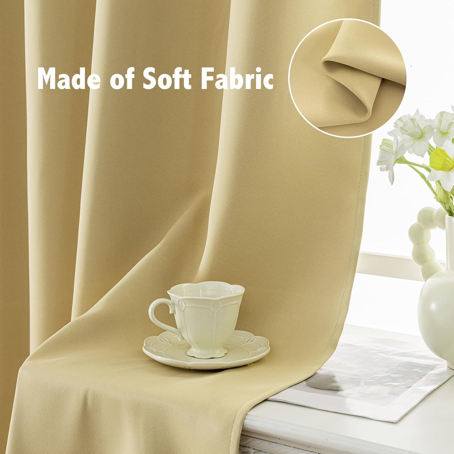 Anytime 100% Blackout Curtain Set, Thermal Insulated & Energy Efficiency Window Draperies for Guest Room, Full Shading Panels for Shift Worker and Light Sleepers（Beige, 2 Panels, 42W x 54L）