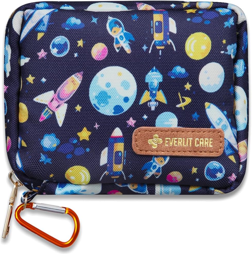 EVERLIT Mini Rescue Pack | 105 Medical Essentials Organized in Portable Storage Bag | Pocket Size Kids First Aid Kit with D Ring | Small Family-Friendly Travel Medical Kit (Space)