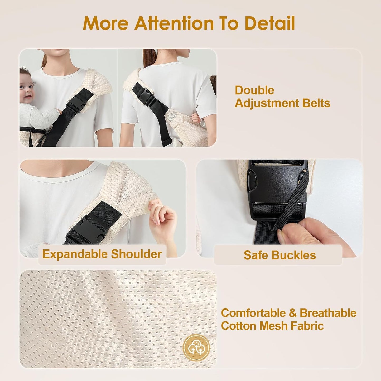 Toddler Sling Carrier, Easy to Wear Baby Carrier Sling 7-40 lbs, Adjustable Lightweight Baby Wrap Sling, Perfect Toddler Hip Carriers One Size Fits All, Beige Mesh