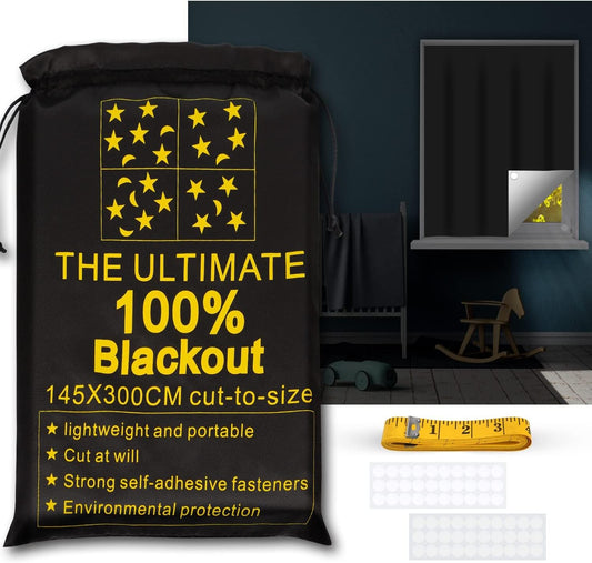 Portable Blackout Shades (118" x 57") 100% Blackout Material Temporary Blackout Blinds/Curtains for Baby Nursery, Bedroom, Window, Dorm Room, Office or Travel Use
