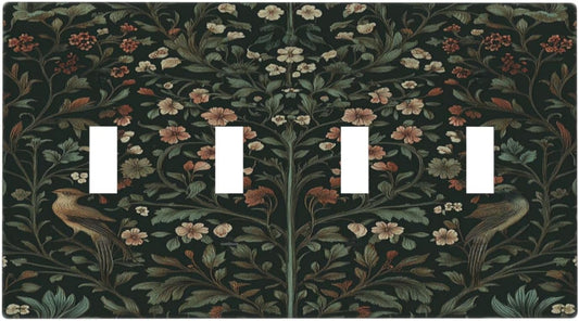 Light Switch Covers Vintage Morris Colorful Flower Green Leaf Quad Toggle Electrical Faceplate 4 Gang Wall Plate Decorative Switch Plates For Bed Room Living Room Decor