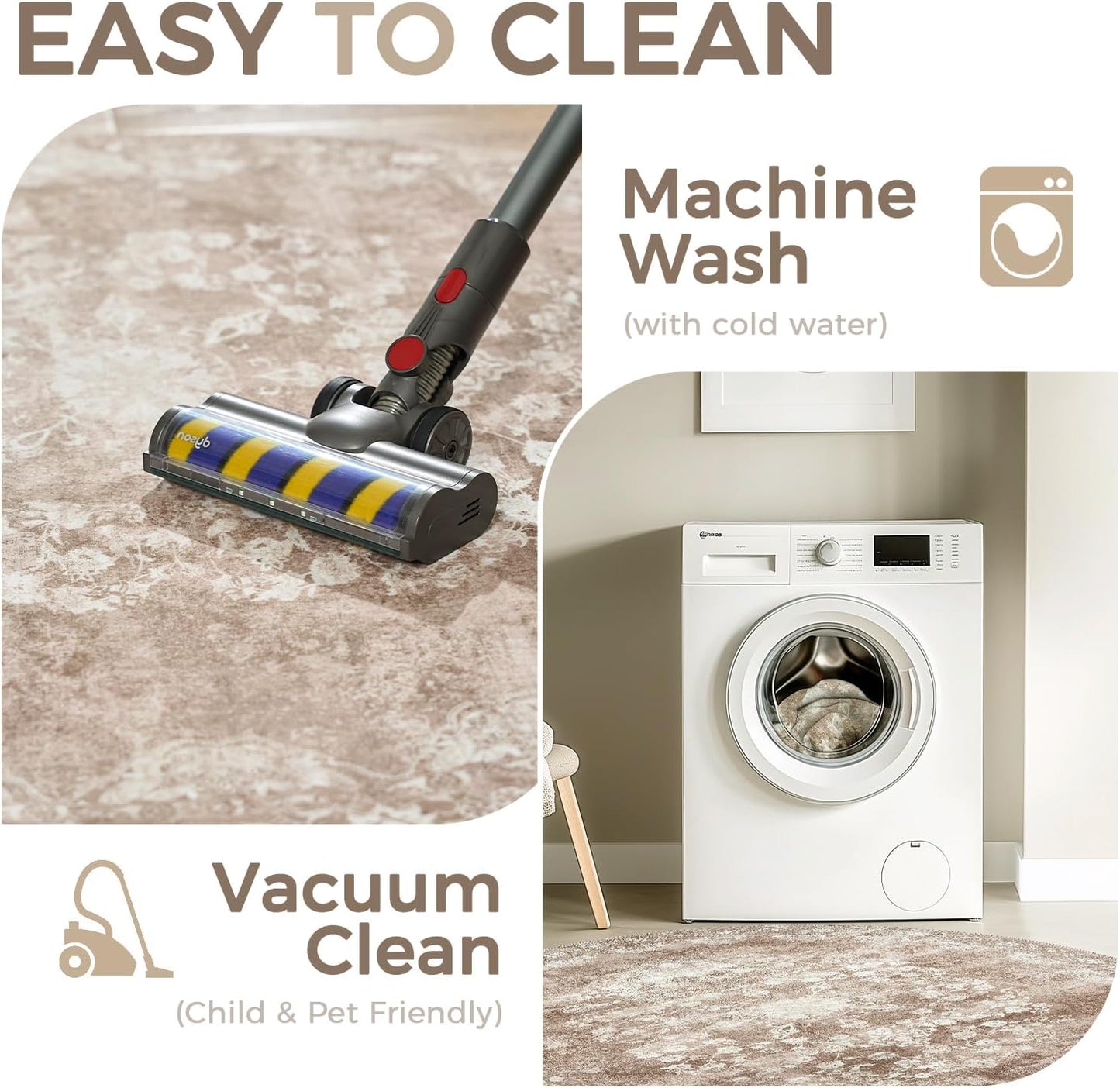 jinchan Round Rug 5ft Area Rug - Brown Vintage Floor Mat Kitchen Indoor - Washable Circle 5' Thin Floral Print Carpet Retro Farmhouse Non Slip Dining Room Living Room Bedroom Office