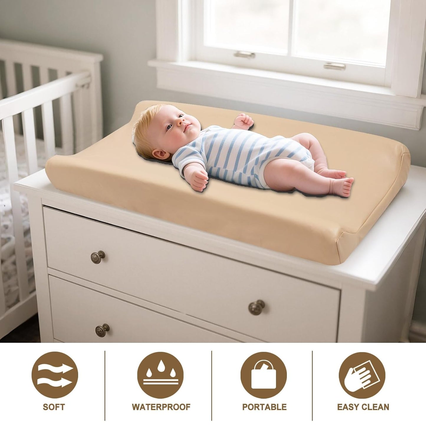Owlowla Changing Pad Cover,Waterproof Changing Pad Covers-Soft Leather Diaper Changing Table Cover,Fits Standard Changing Pads for Baby Boy Girl（Beige）