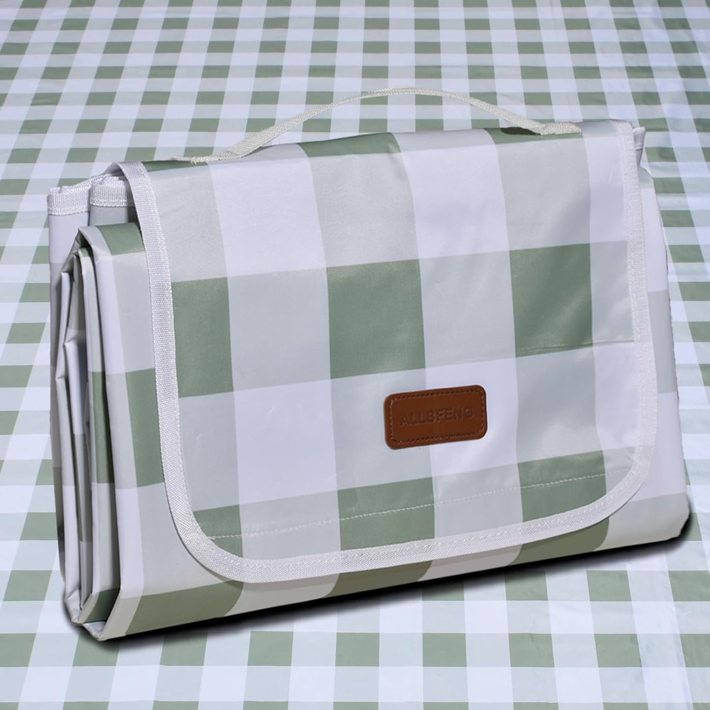 80"x80" Extra Large Waterproof Outdoor Mat - Sandproof Foldable Picnic Blanket for Family Camping, Backyard, Beach Parties - Heavy Duty & Easy Storage (Green&White)