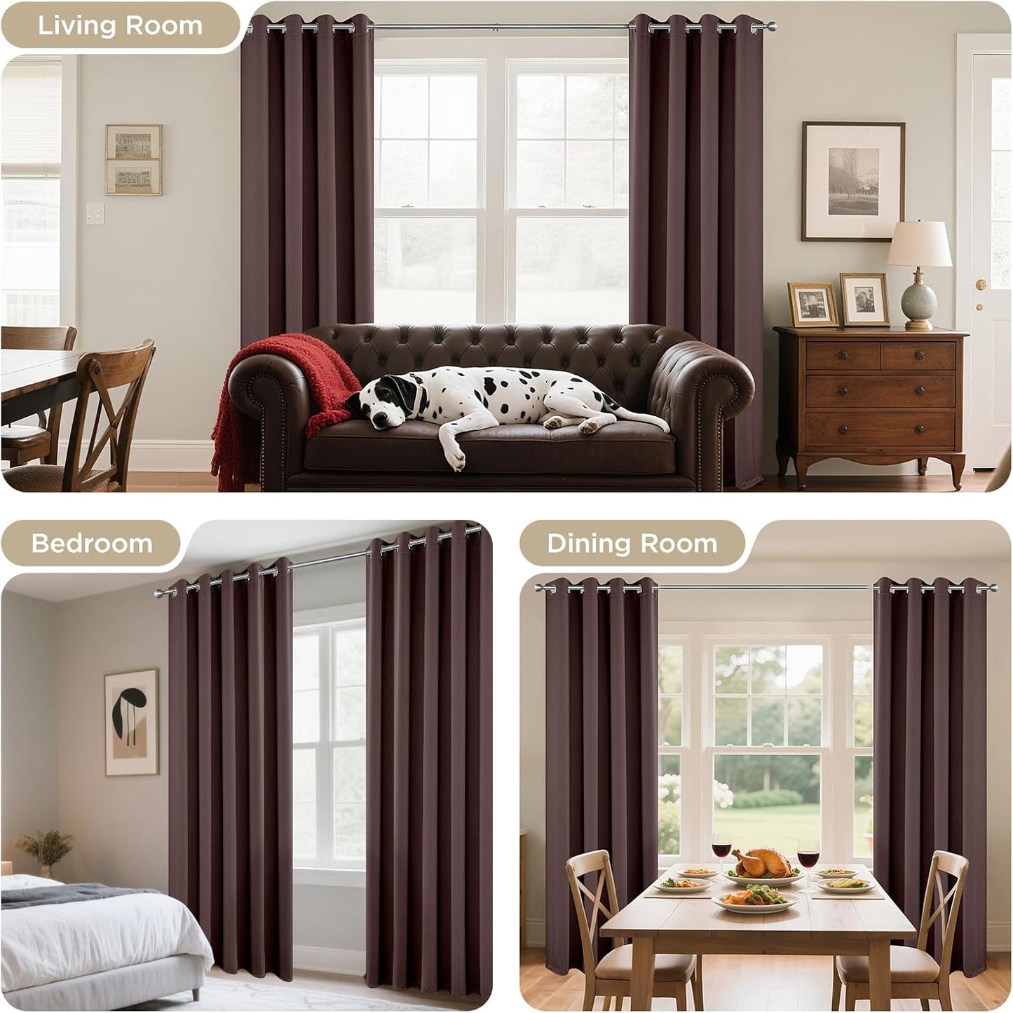 Joydeco Blackout Curtains 108 Inch Length 2 Panels Set, Thermal Insulated Long Curtains& Drapes 2 Burg, Room Darkening Grommet Drapes for Living Room Bedroom Window (W52 x L108 Inch, Chocolate)