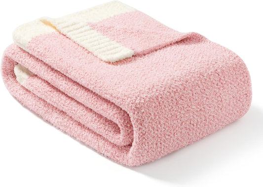 Snuggle Sac Heather Pink Throw Blanket for Couch, Reversible Super Soft Blankets Warm Cozy Knit Fuzzy Plush Lightweight Throws for Sofa, Bed, Camping,Heather Pink, 60x80