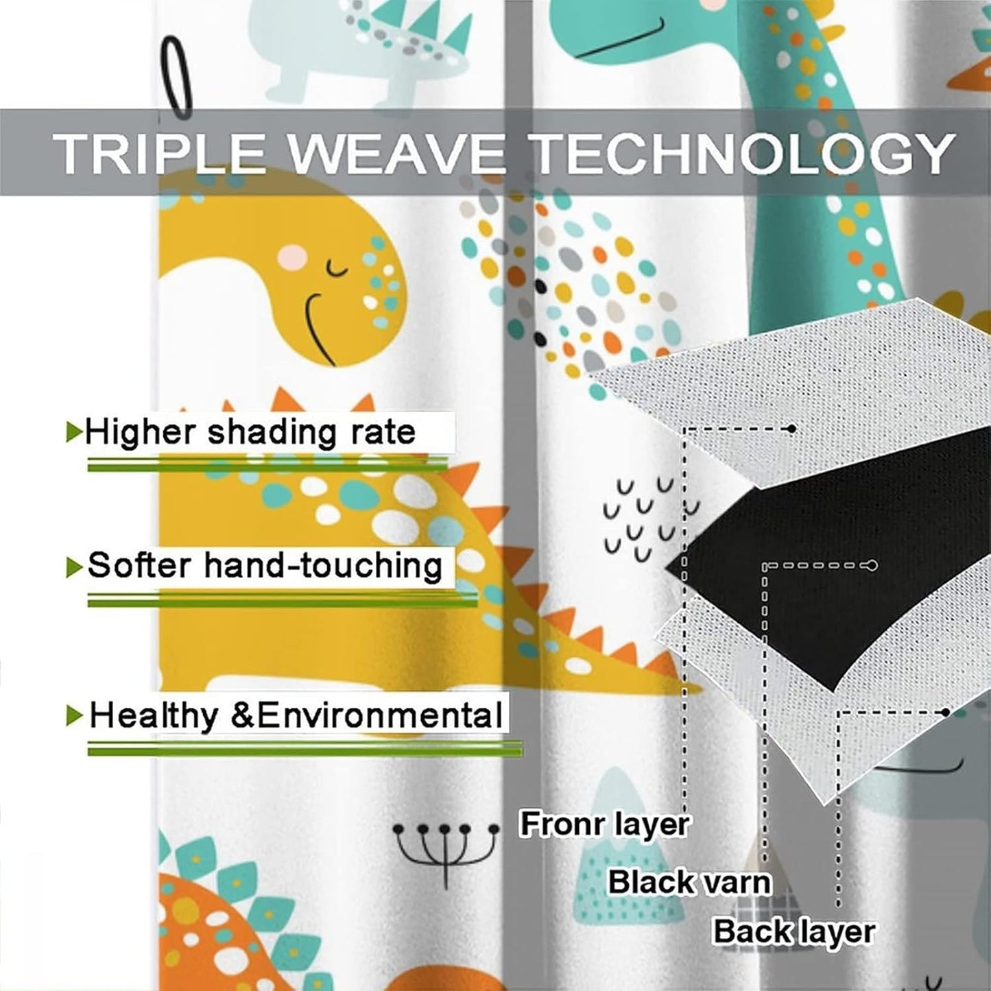 Dinosaur Curtains for Kids Boys Girls Home Decor Childish Cute Dino Animals Print Pattern Rod Pocket Blackout Window Drapes for Nursery Baby Bedroom Playroom W36xL63in 2 Panels