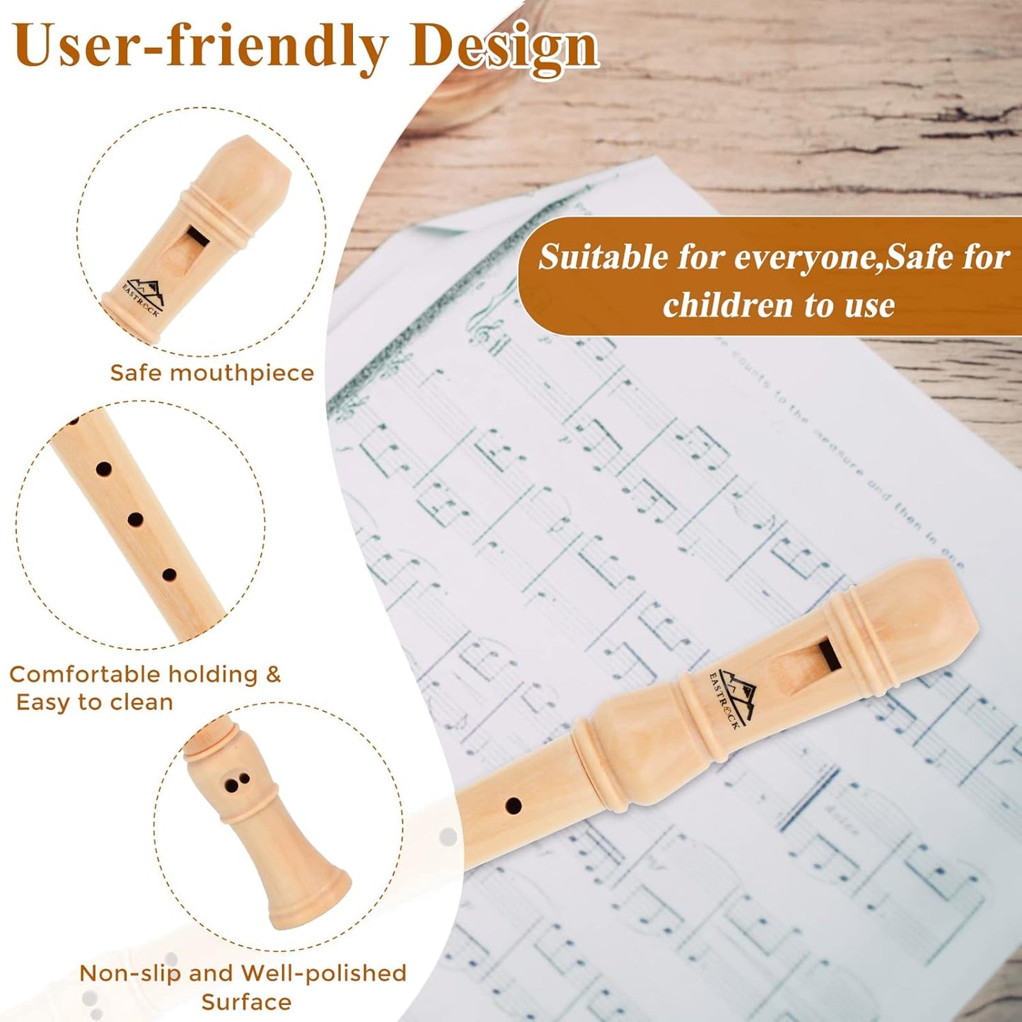 Eastrock Soprano Recorder German fingering C Key Beginners Recorder Instrument for Adults, 3 Piece Recorder With Hard Case（Maple Wood）