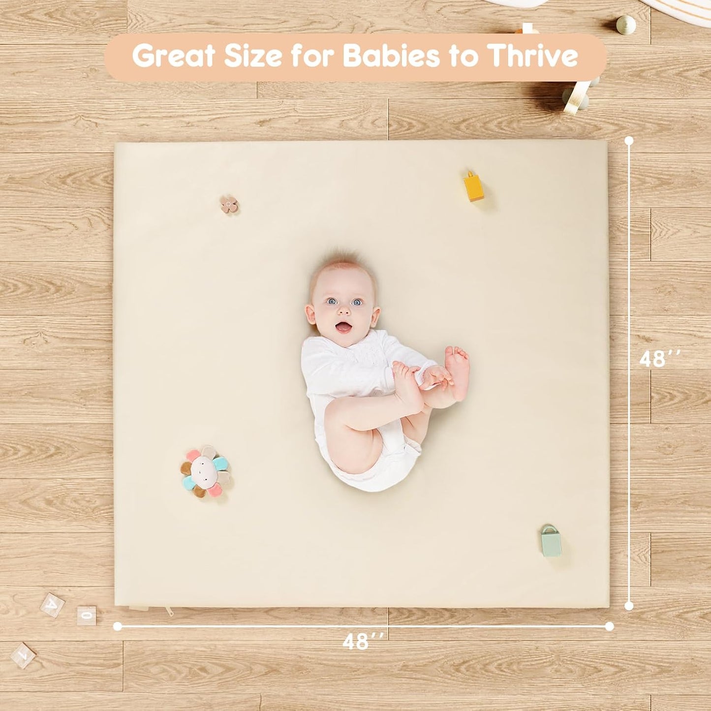 Padded Baby Play Mat, Super Soft Vegan Leather Floor Mat for Baby Girls and Boys, 48x48 Non-Slip Thick Foam Cushioned Playmat for Babies 6-12 Months, Fits Nicely Into 50x50 Playpen Mat, Pink