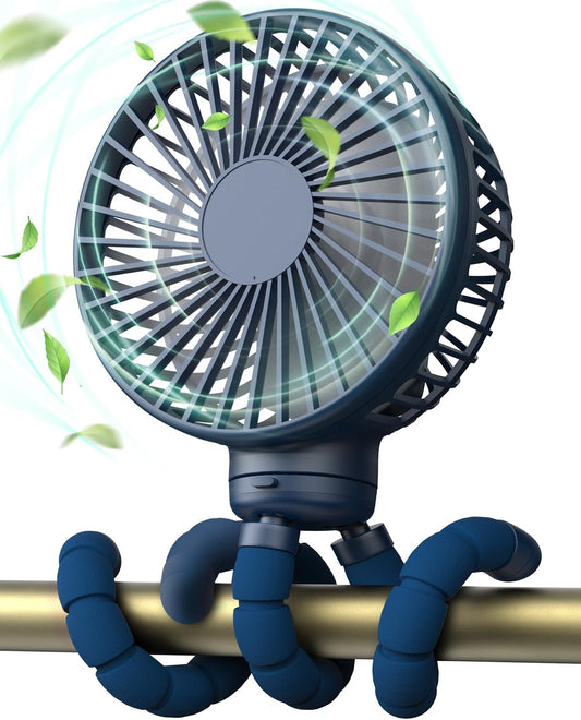 FRIZCOL Stroller Fan for Baby - Portable Fans Rechargeable - Battery Operated Fan(Use for 24Hrs) - Fan for Handheld/Clip On/Car Seat/Desk/Camping (Dark Blue)