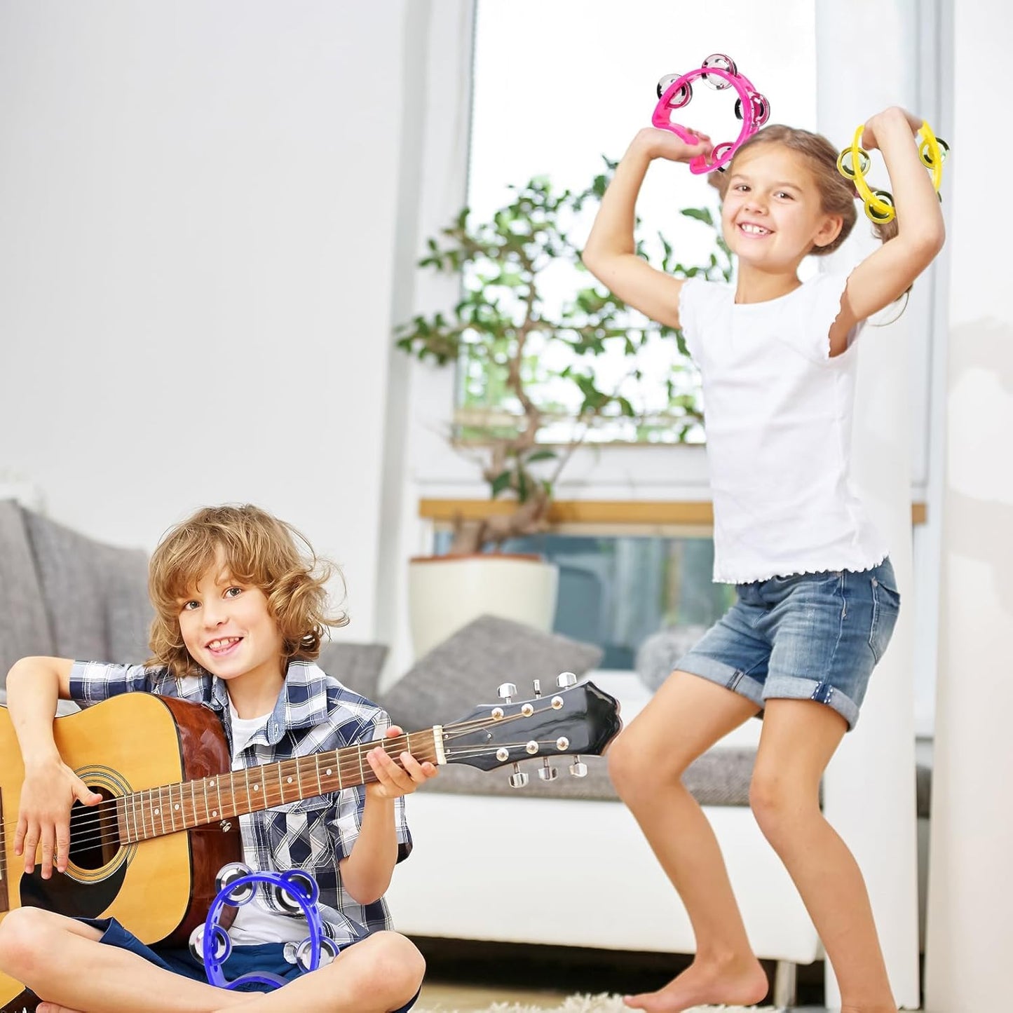 24 PCS Multicolored Tambourines for Kids - 4 Bells Handheld Musical Instruments and Noise Makers Perfect for School Supplies Church Kindergarten Weddings Christmas Parties and Group Performances