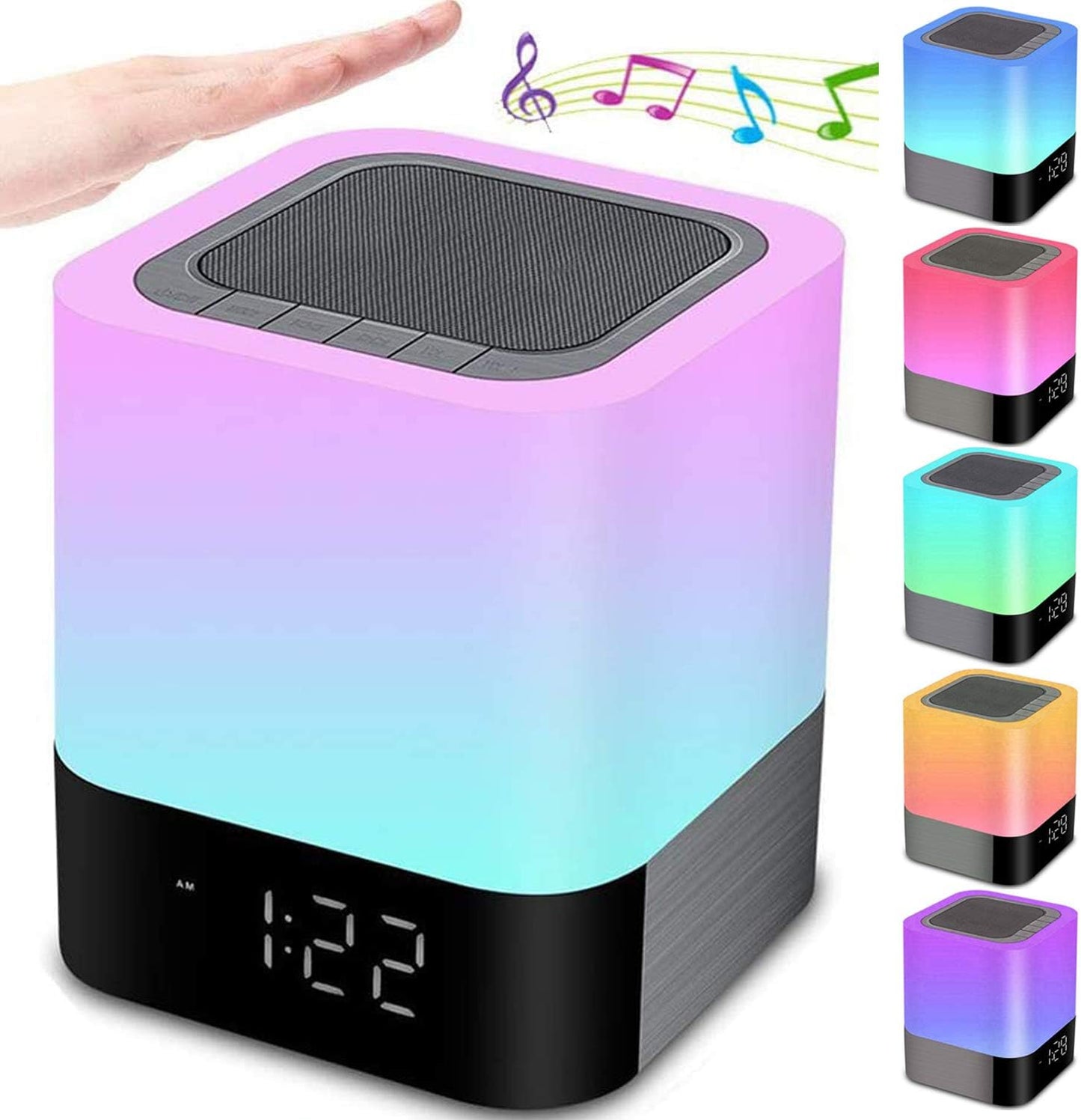Night Lights Bluetooth Speaker, Alarm Clock Touch Sensor Dimmable Multi-Color Changing Bedside Lamp, MP3 Player, Wireless
