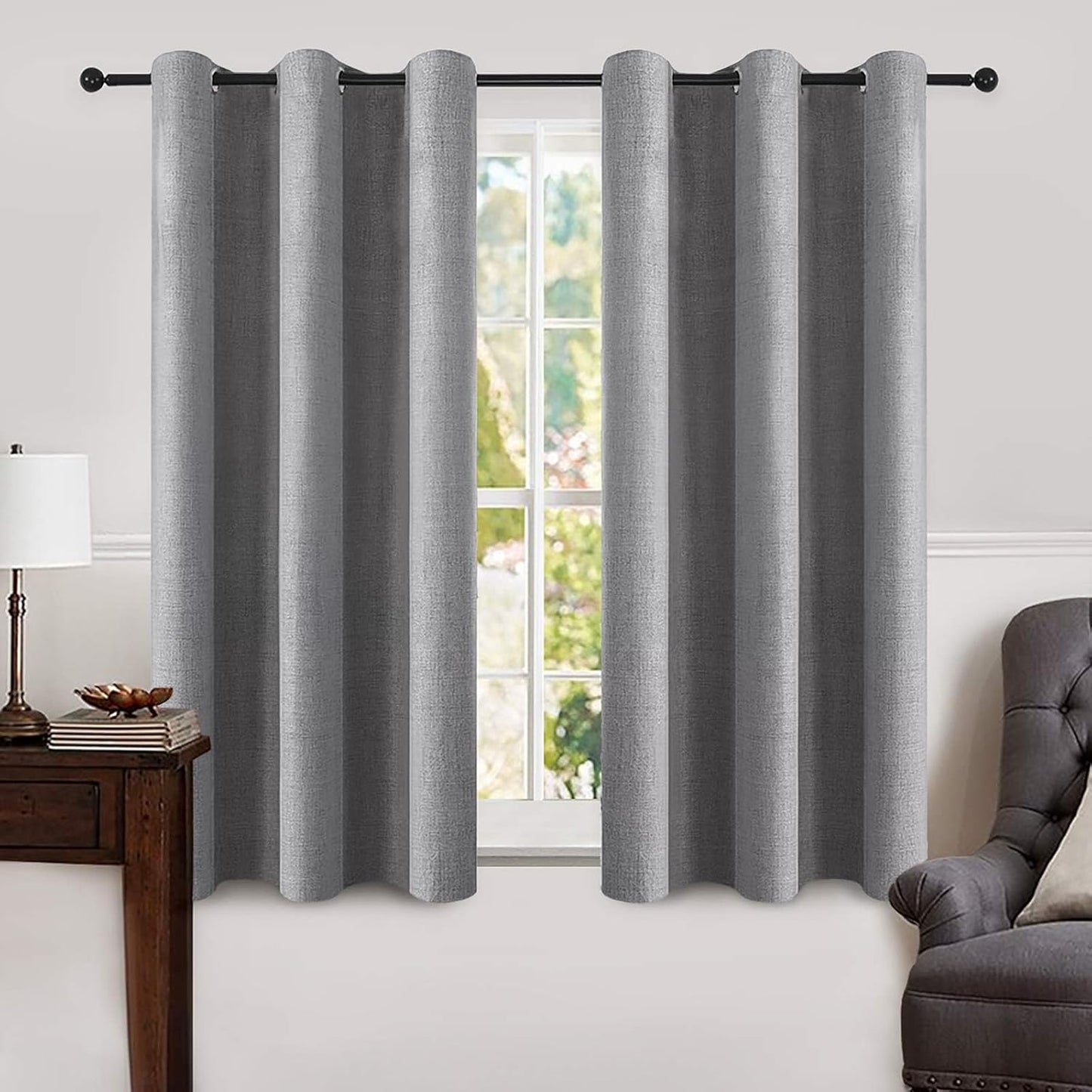 MIULEE Linen Blackout Curtains and Drapes 100% Room Darken Thermal Insulated Grommet Window Panels with Coating 2 PCs W 42 x L 63 inches Grey
