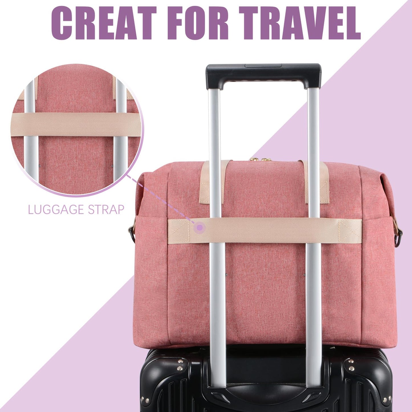 Tuwubi Diaper Bag Tote,Baby Diaper Bag with Pacifier Case Large Travel Diaper Tote Caddy for Mom and Dad Multifunction Large Baby Bag - M-Pink