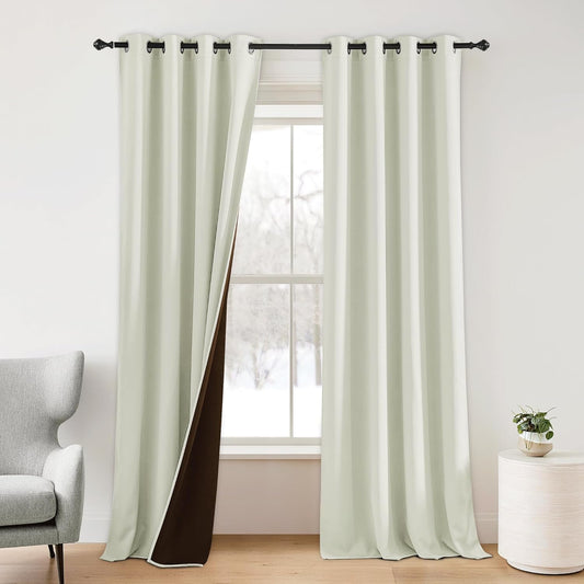 NICETOWN Farmhouse Curtains for Living Room, Blackout Thermal Insulated Sliding Door Curtains for Patio Glass Door, Grommet Soundproof Smart Drapes for Office, 1 Pair, 52" W x 95" L, Light Beige