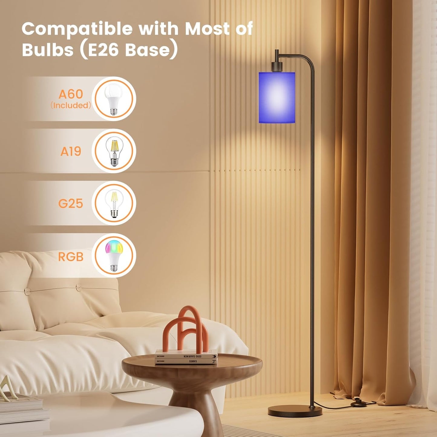 Floor Lamp with Linen Shade, Dimmable Tall Standing Lamp with Remote Control & 3 Color Temperatures, Modern Floor Lamps for Living Room Bedroom Office Corner, 9W LED Bulb Included