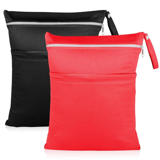 Angel Love Wet Bags, 2 Pack Baby Cloth Diaper Wet/Dry Bags with Two Zippered Pockets, Travel, Beach, Pool, Gym Bag for Swimsuits or Wet Clothes, Waterproof Washable Reusable, L212213