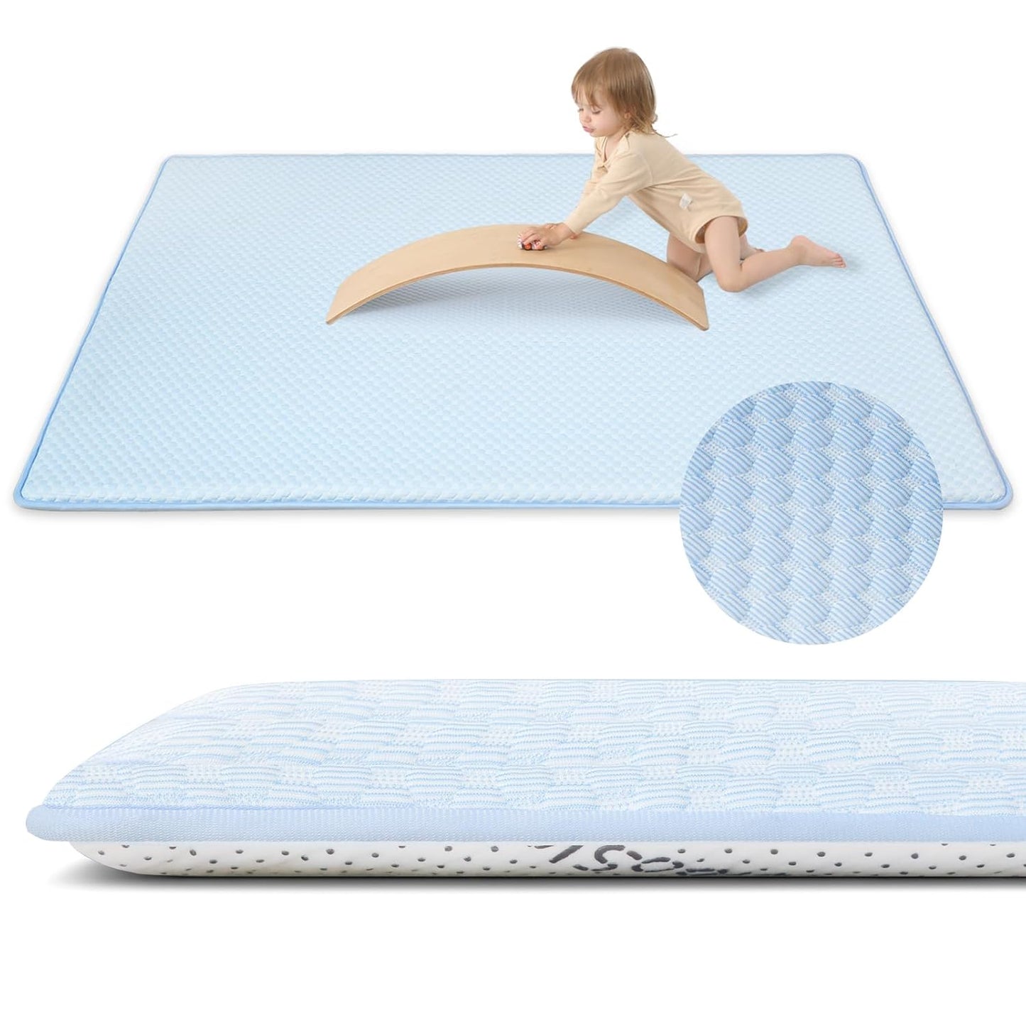 Baby Play Mat for Summer,1.3 Thick Memory Foam Cooling Floor Tummy Time Mat, Soft & Breathable, Non-Slip Rectangular for Toddlers’ Playtime & Rest(Light Blue,59"x79")