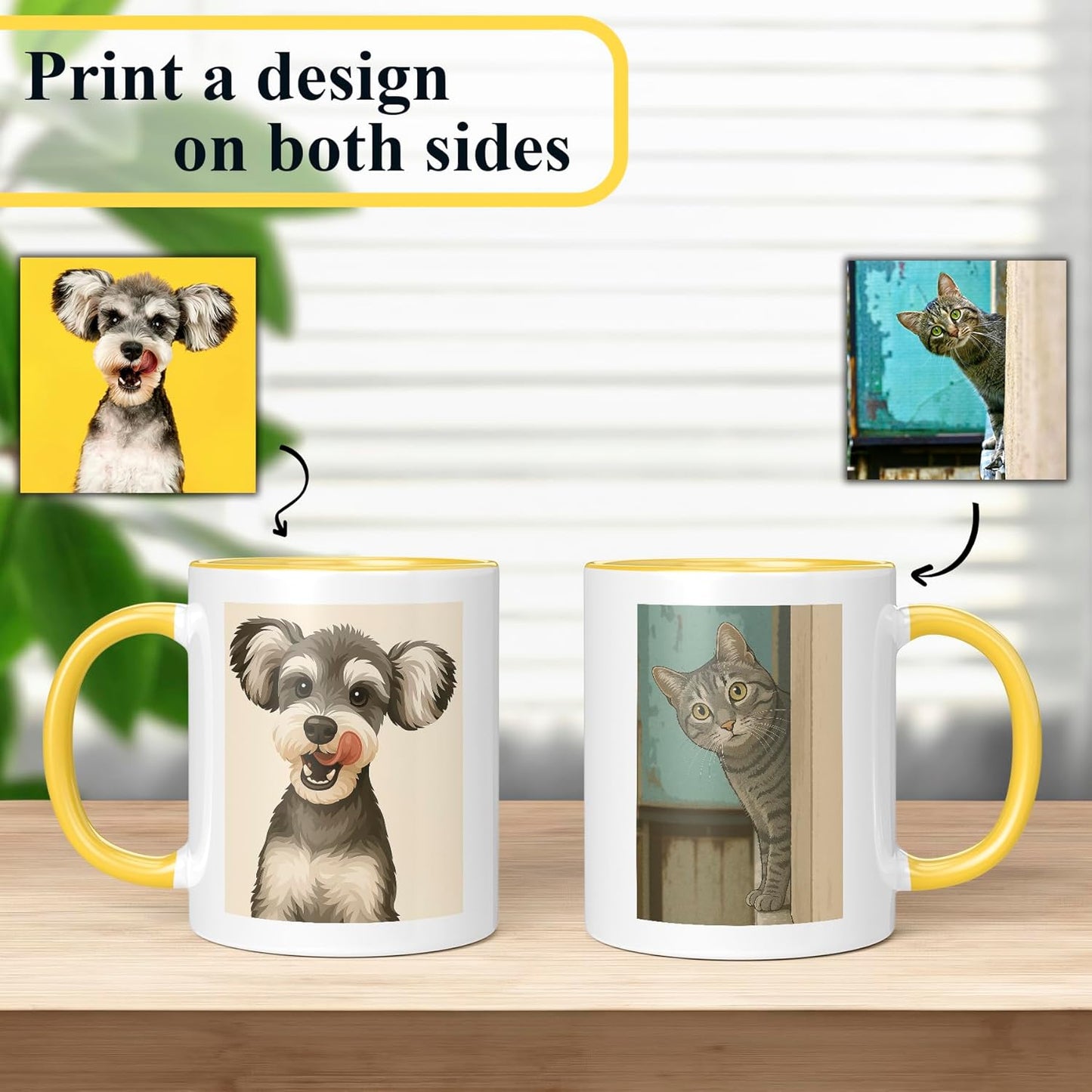 Personalized Coffee Mug, Custom Drawing Portrait Gift, Funny Customized Coffee Gift for Men & Women, Custom Mugs with Pictures, Yellow 11oz Customized Ceramic Tea Cup