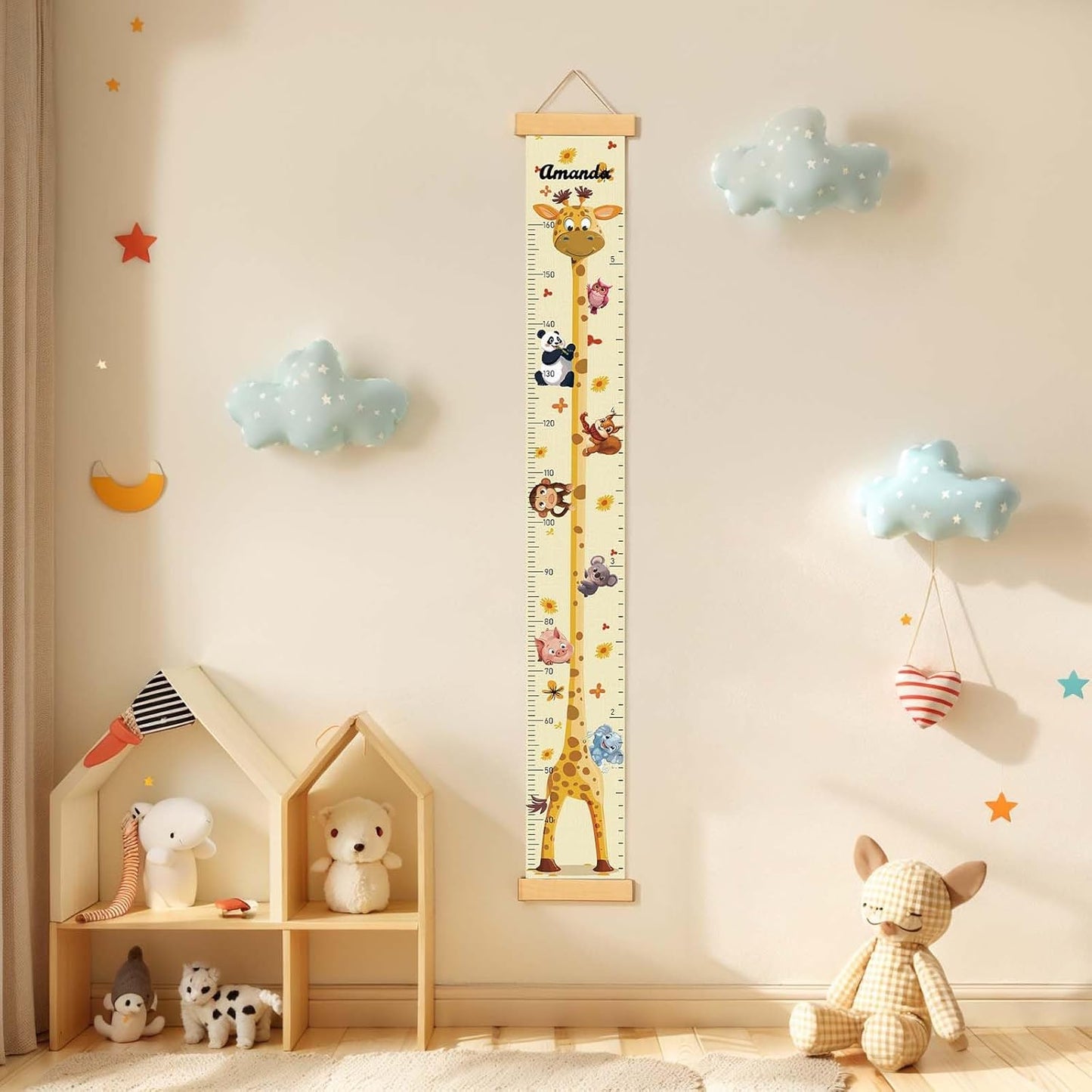 Customize Name Growth Chart Wall, Funny Giraffe Premium Canvas Removable Height Chart for Kids, Height Measurement for Wall, Unisex Kids Room Wall Decor, Measuring Height Charts