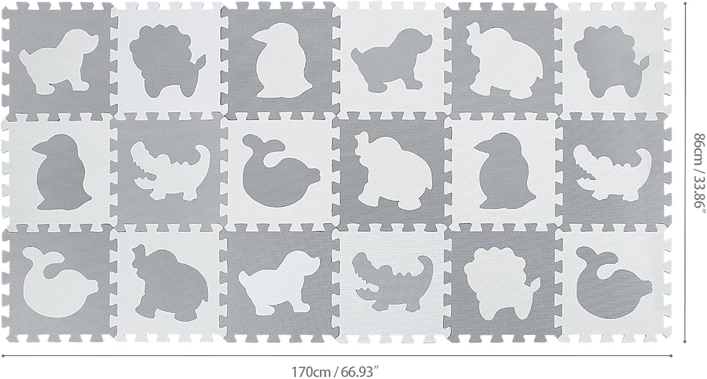 qqpp EVA 18 Tiles Baby Play Mat for Playing, Interlocking Foam Floor Mats for Tummy Time & Crawling, Flooring Tiles with Animals Puzzle for Kids. QP-51(AL) b18N