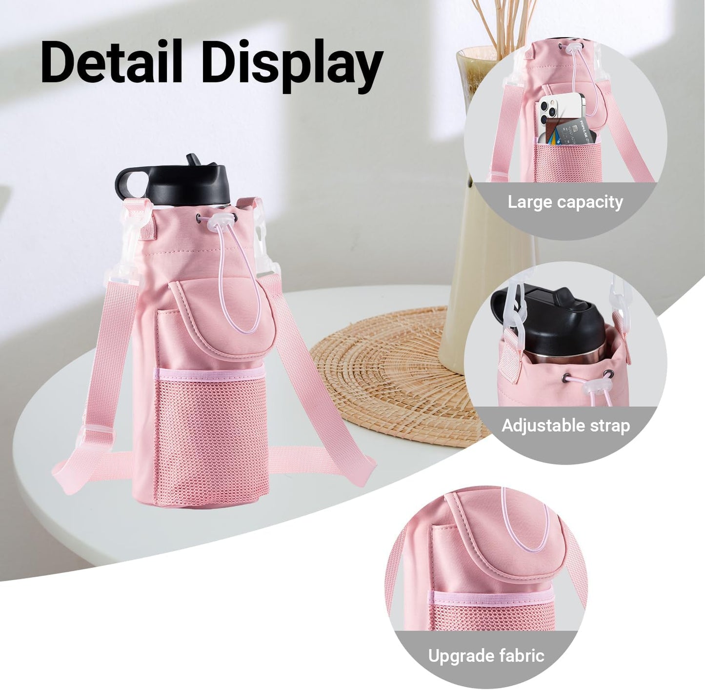 RRegeny【NEW STYLE Water Bottle Holder Crossbody Bag with Shoulder Strap, Leakproof Water Bottle Carrier for Hydro Flask16-40oz, Hands-Free Fitness Bag with Zipper Pockets for Hiking Travel Gym