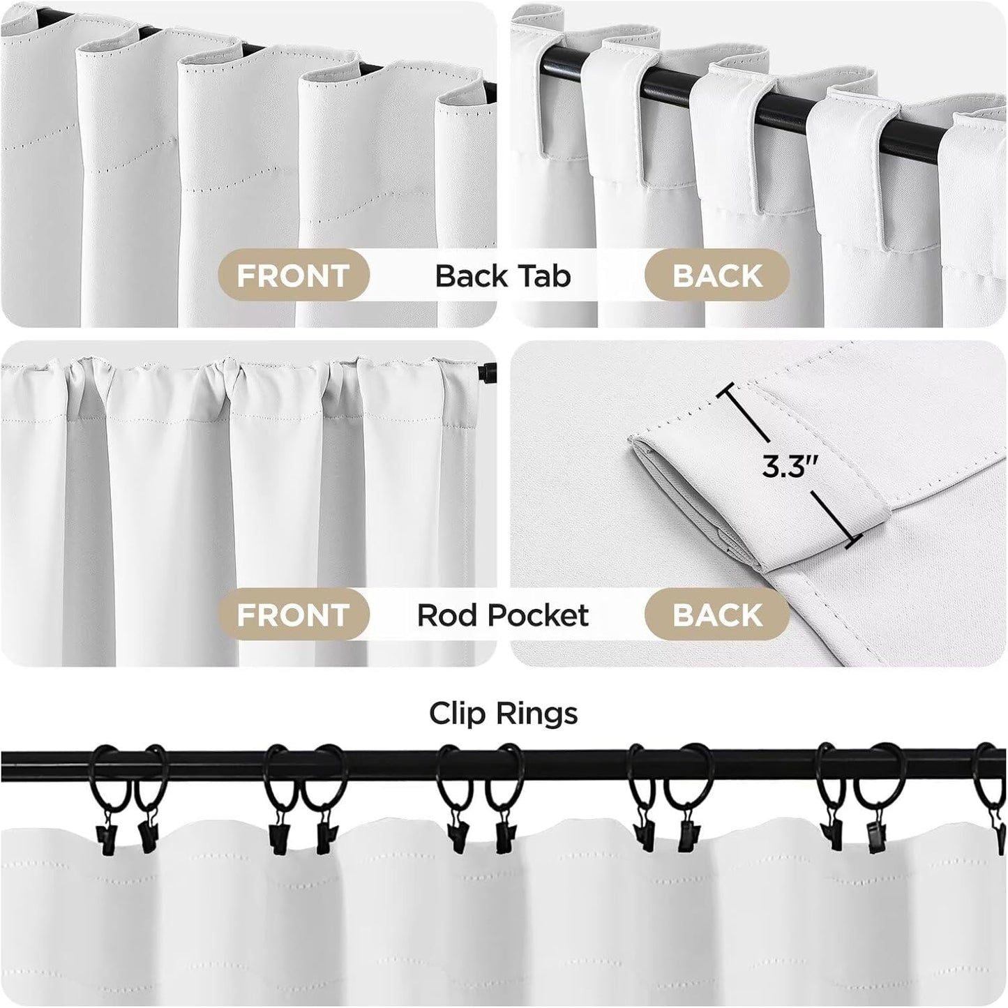 Joydeco 72 Inch 60% Blackout White Curtains 2 Panels, Elegant Semi Sheer Curtains for Bedroom, Thermal Insulated Black Out Drapes for Living Room, Rod Pocket Back Tab Drapes(W52 x L72 Inch,Pure White)
