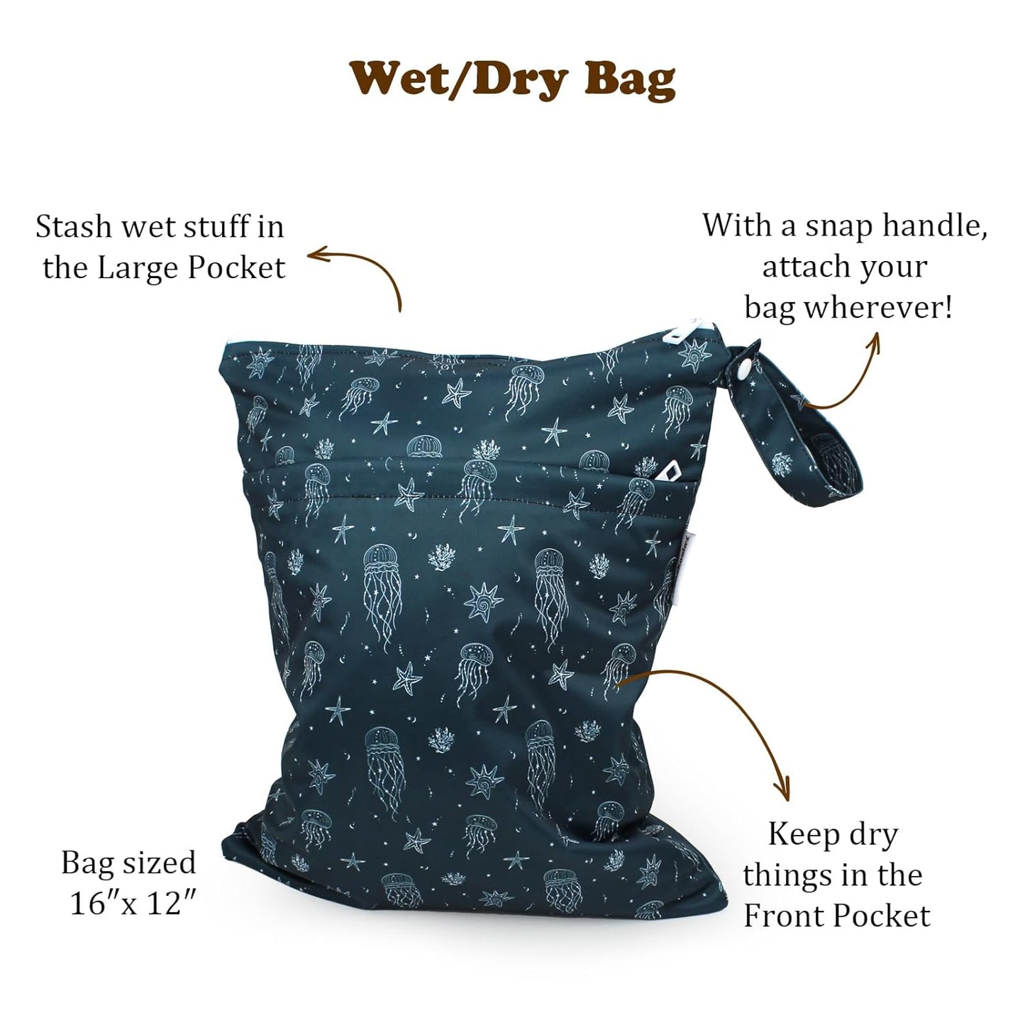 Mama Koala Waterproof Wet Dry Bags for Baby Items, Cloth Diapers, Swimsuits, Travel, Gym Clothes, Beach, Pump Parts, Toiletries, Two Zippered Pockets, 2 Pack (W020)