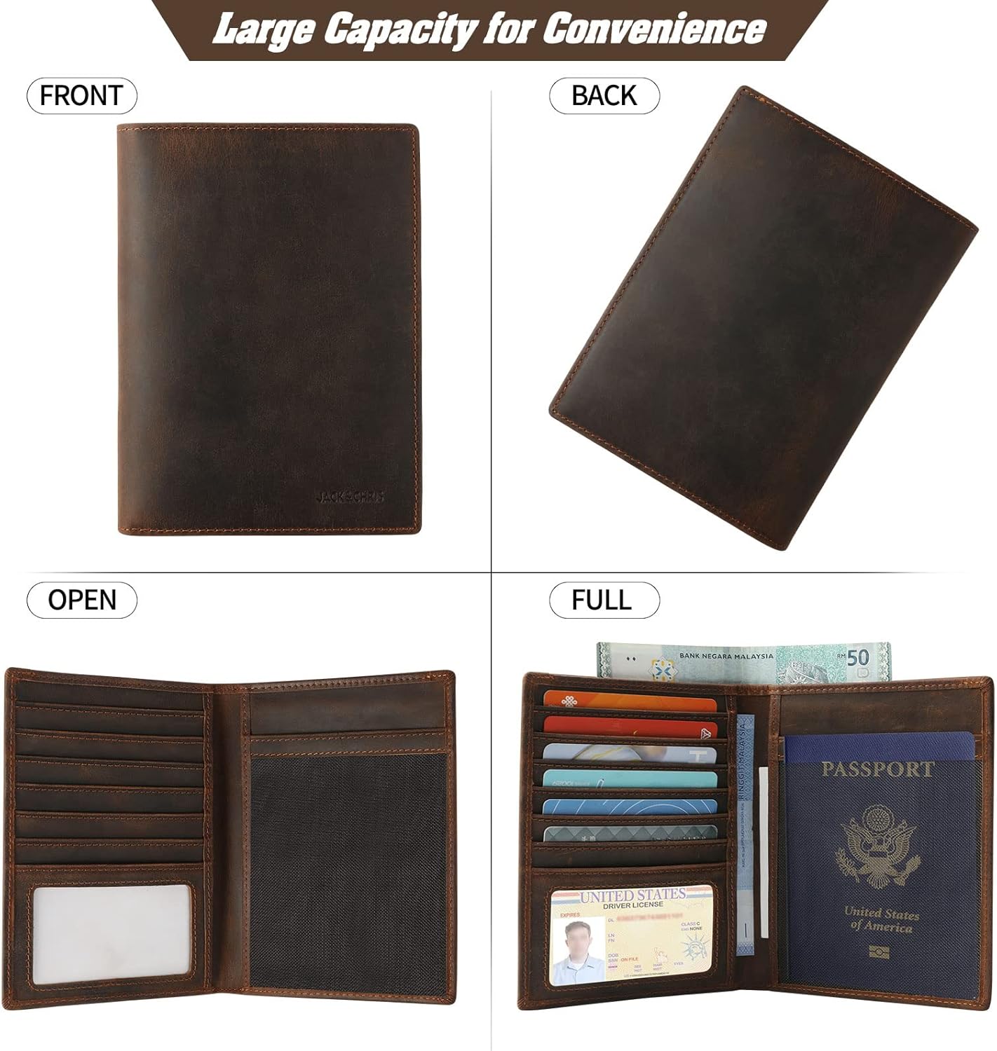 Jack&Chris Leather Passport Holder RFID Blocking Passport Travel Wallet Cover Case for Men Women Brown JC17